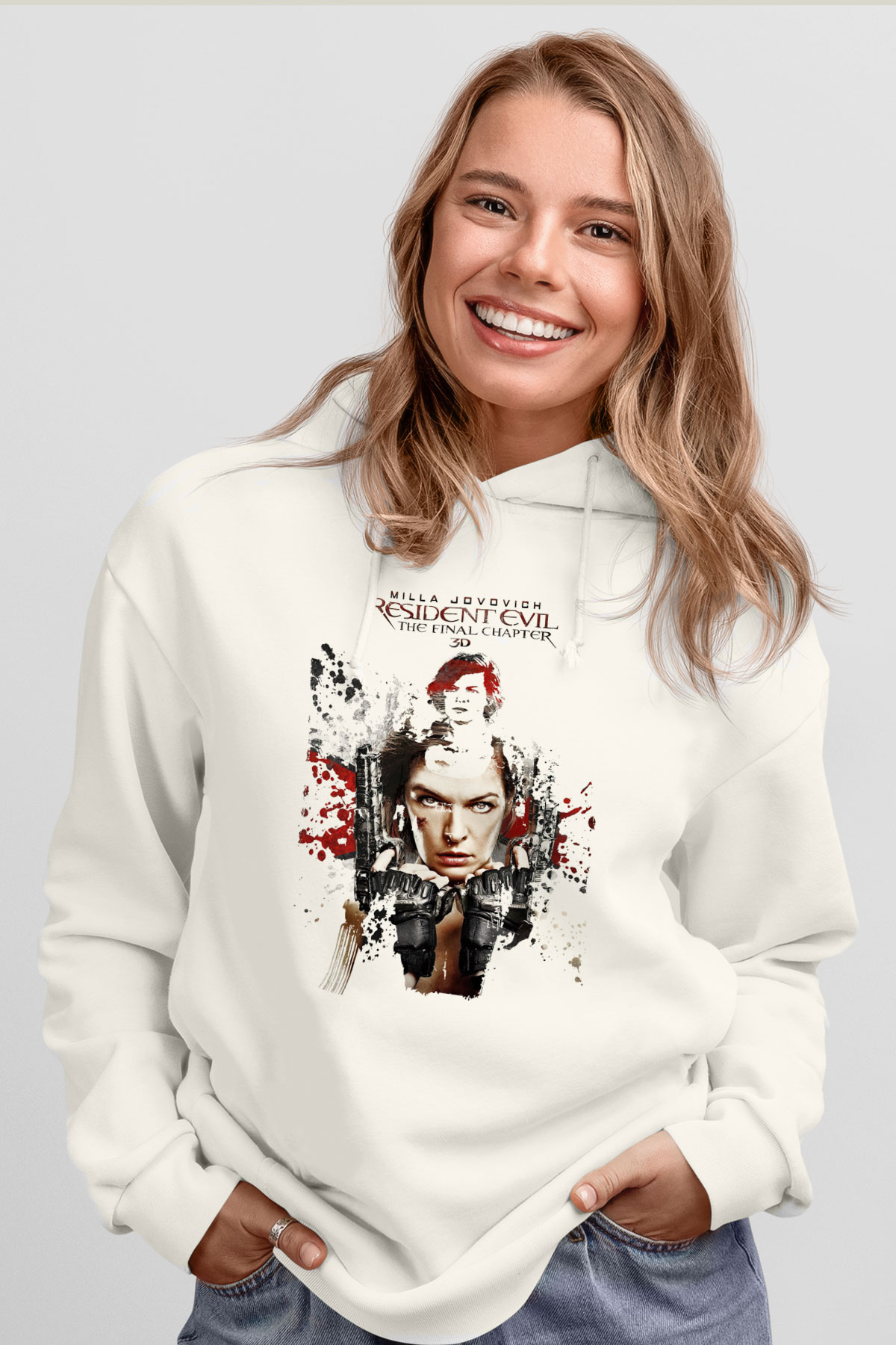 Resident Evil Beyaz Unisex Hoodie