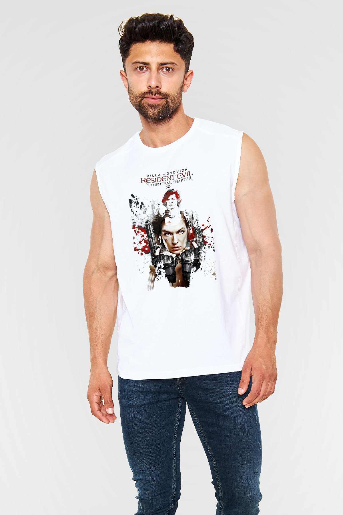 Resident Evil Beyaz Unisex Kolsuz Tişört