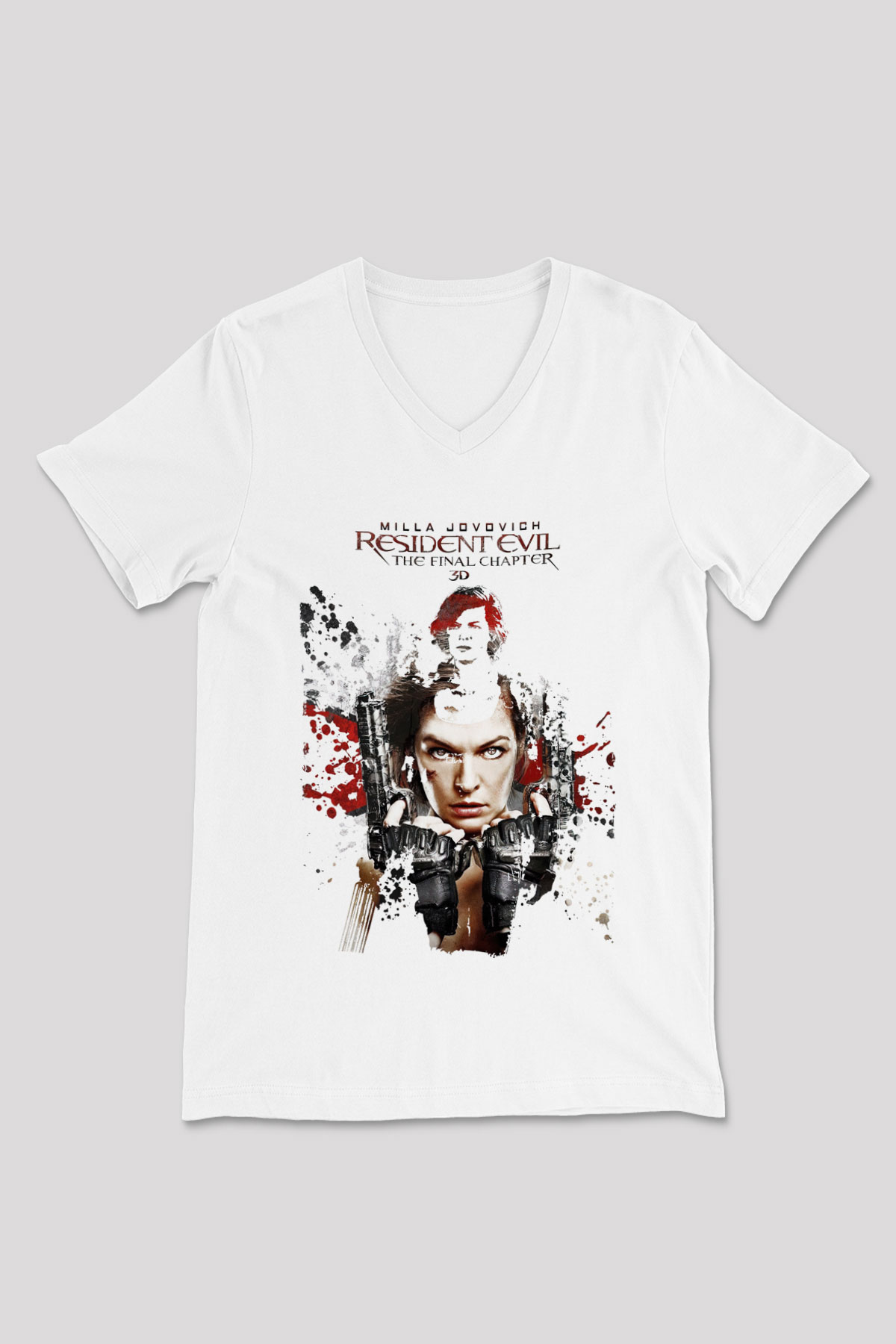 Resident Evil Beyaz Unisex V Yaka Tişört
