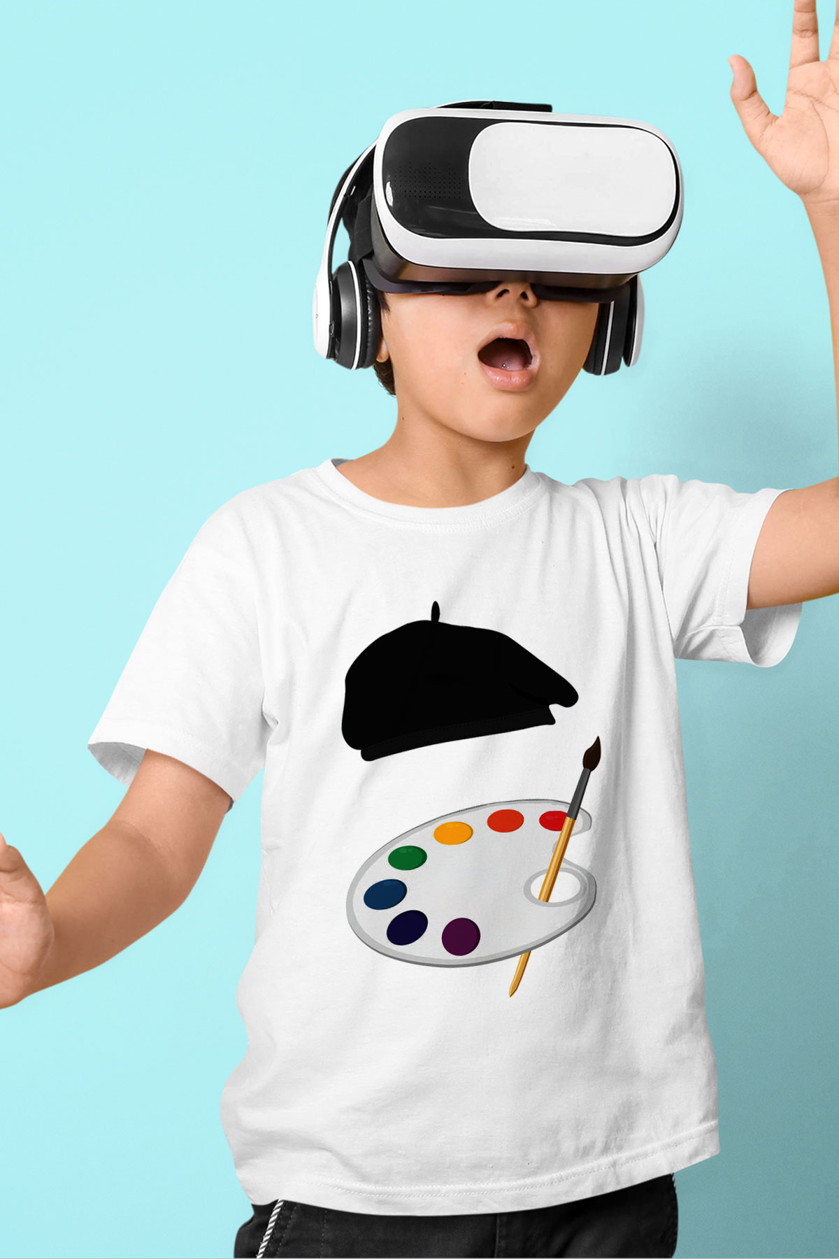 Ressam Baskılı Beyaz Unisex Çocuk Tişört