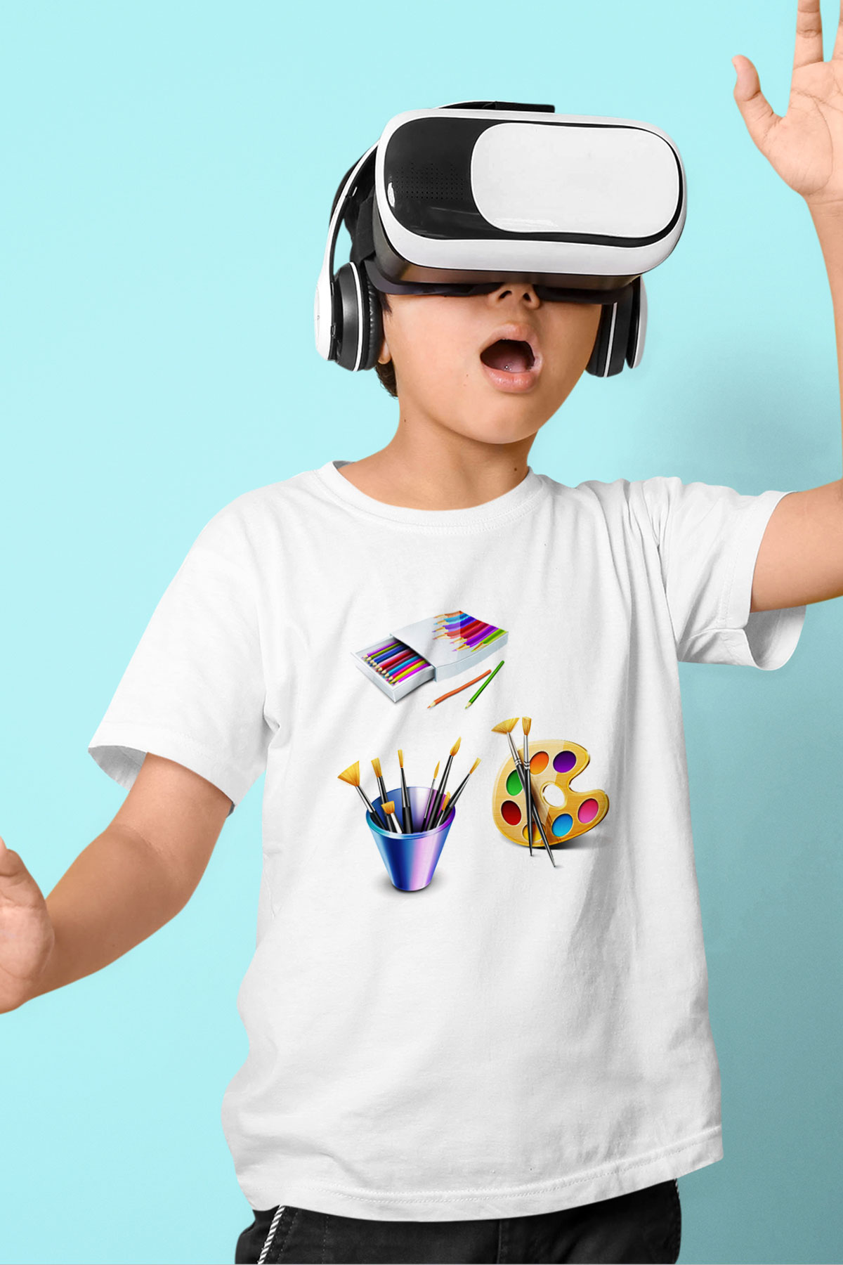 Ressam Baskılı Beyaz Unisex Çocuk Tişört