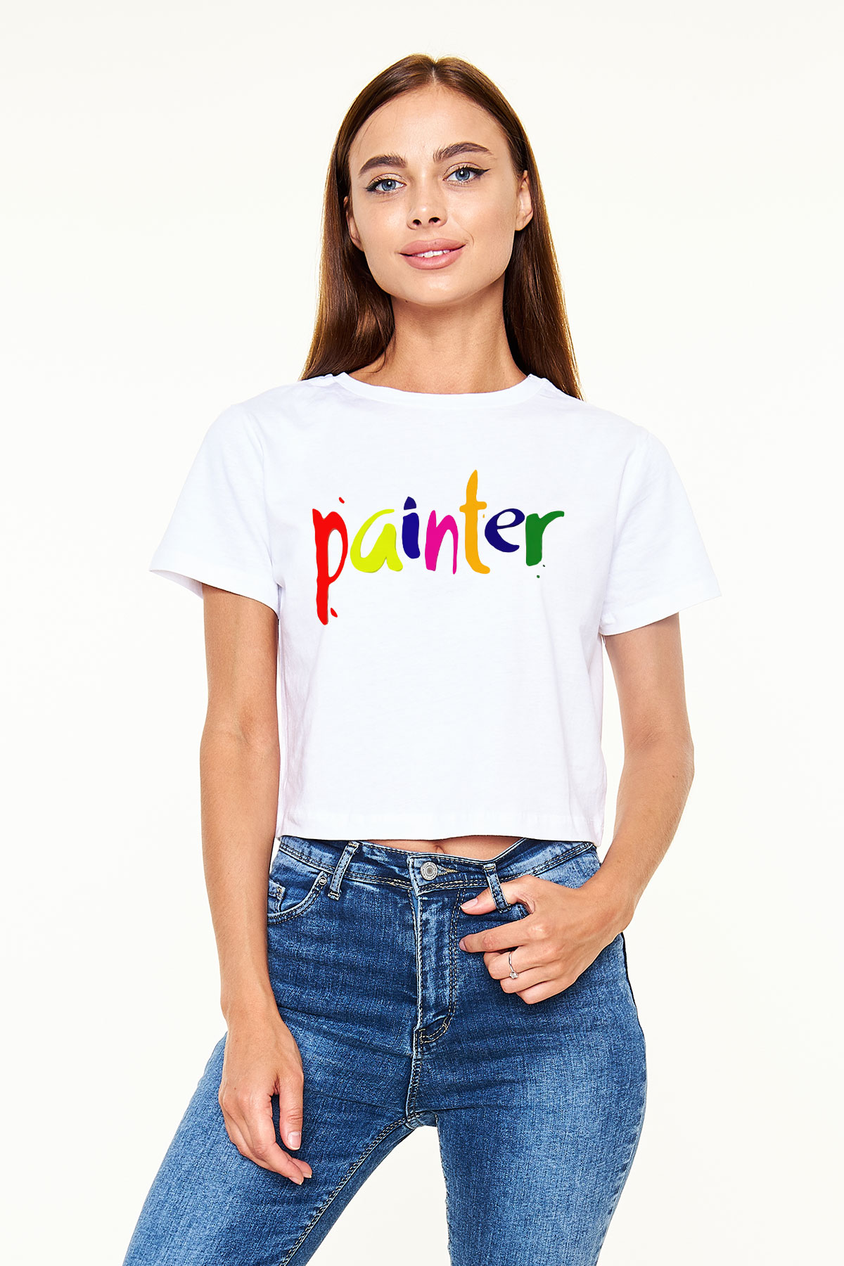 Ressam Beyaz Croptop Tişört