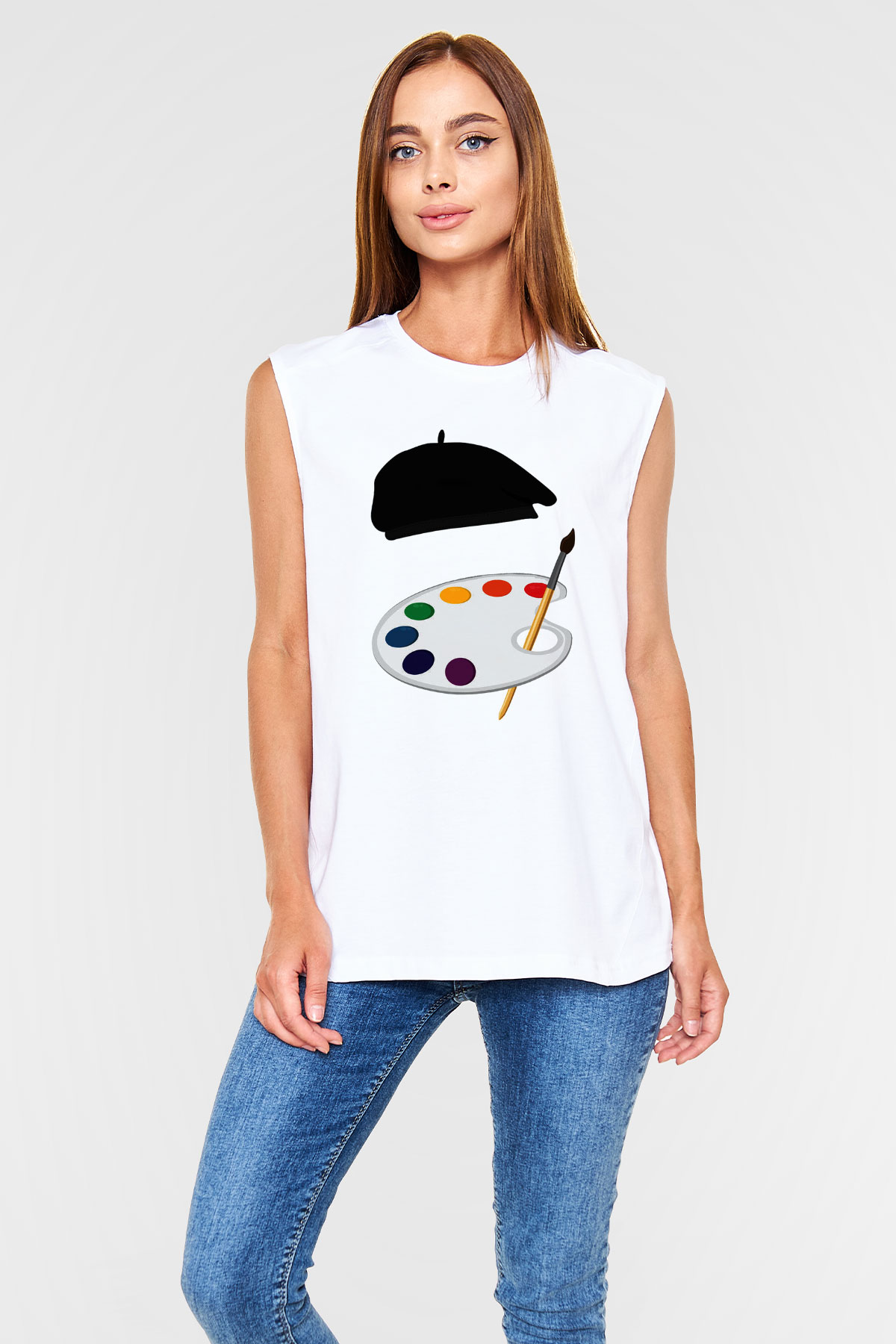 Ressam Beyaz Unisex Kolsuz Tişört