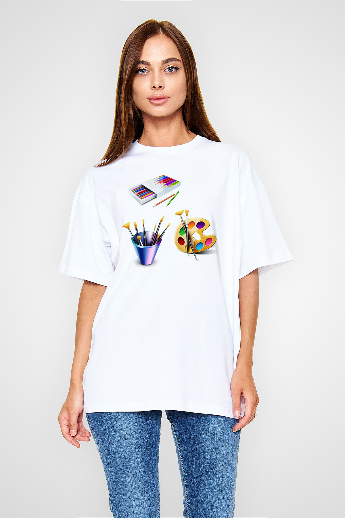 Ressam Beyaz Unisex Oversize Tişört T-Shirt