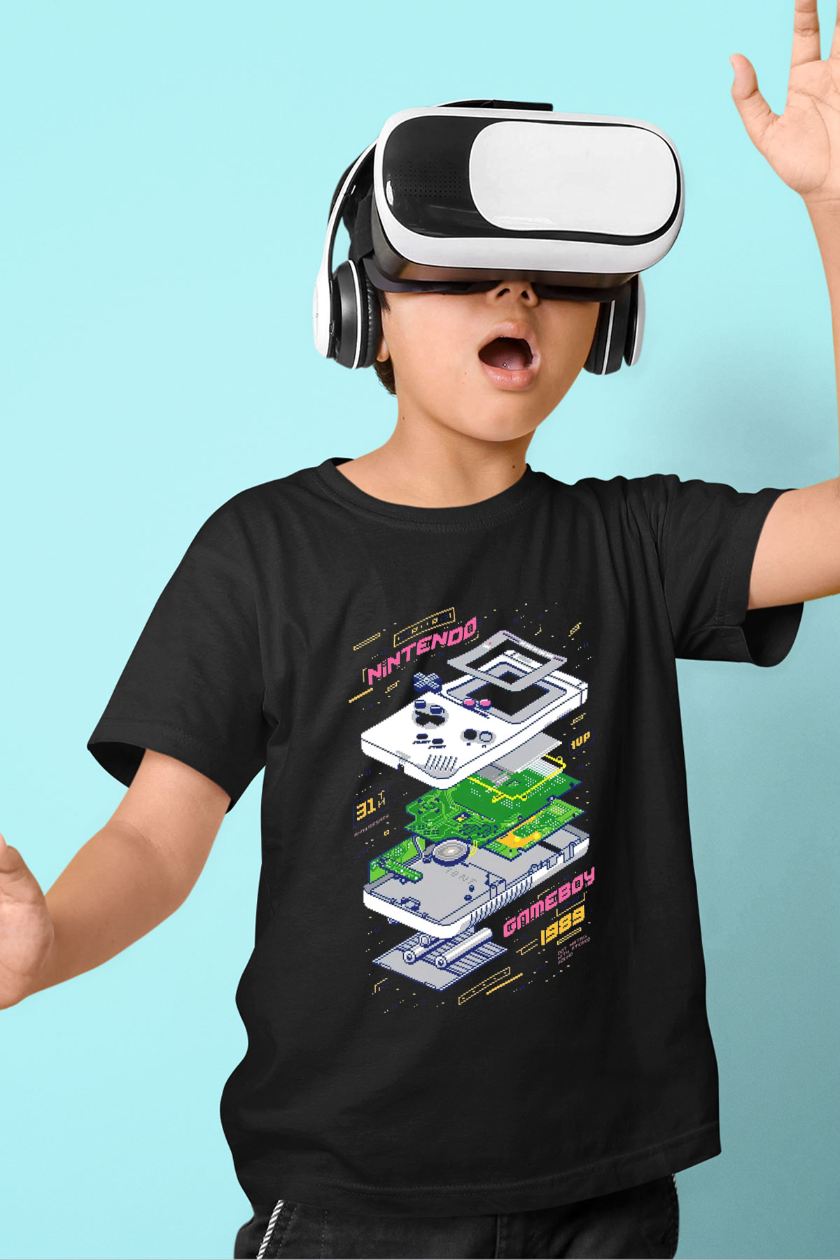 Retro Gameboy Baskılı Unisex Siyah  Çocuk Tişört