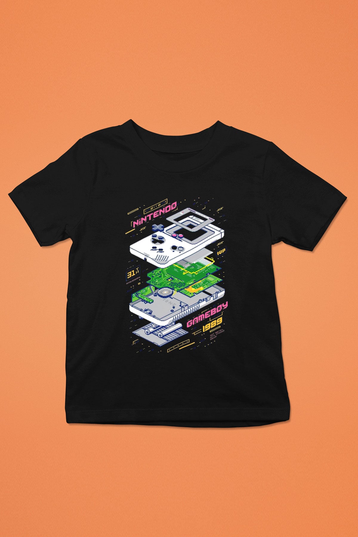 Retro Gameboy Baskılı Unisex Siyah  Çocuk Tişört