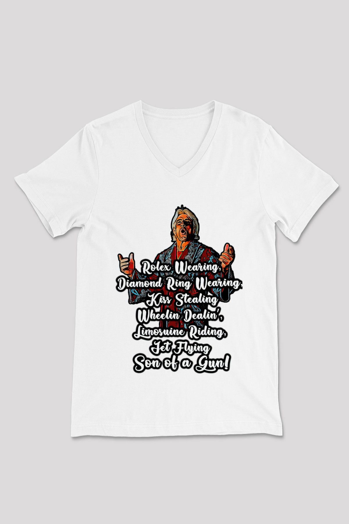 Ric Flair Beyaz Unisex  V Yaka Tişört