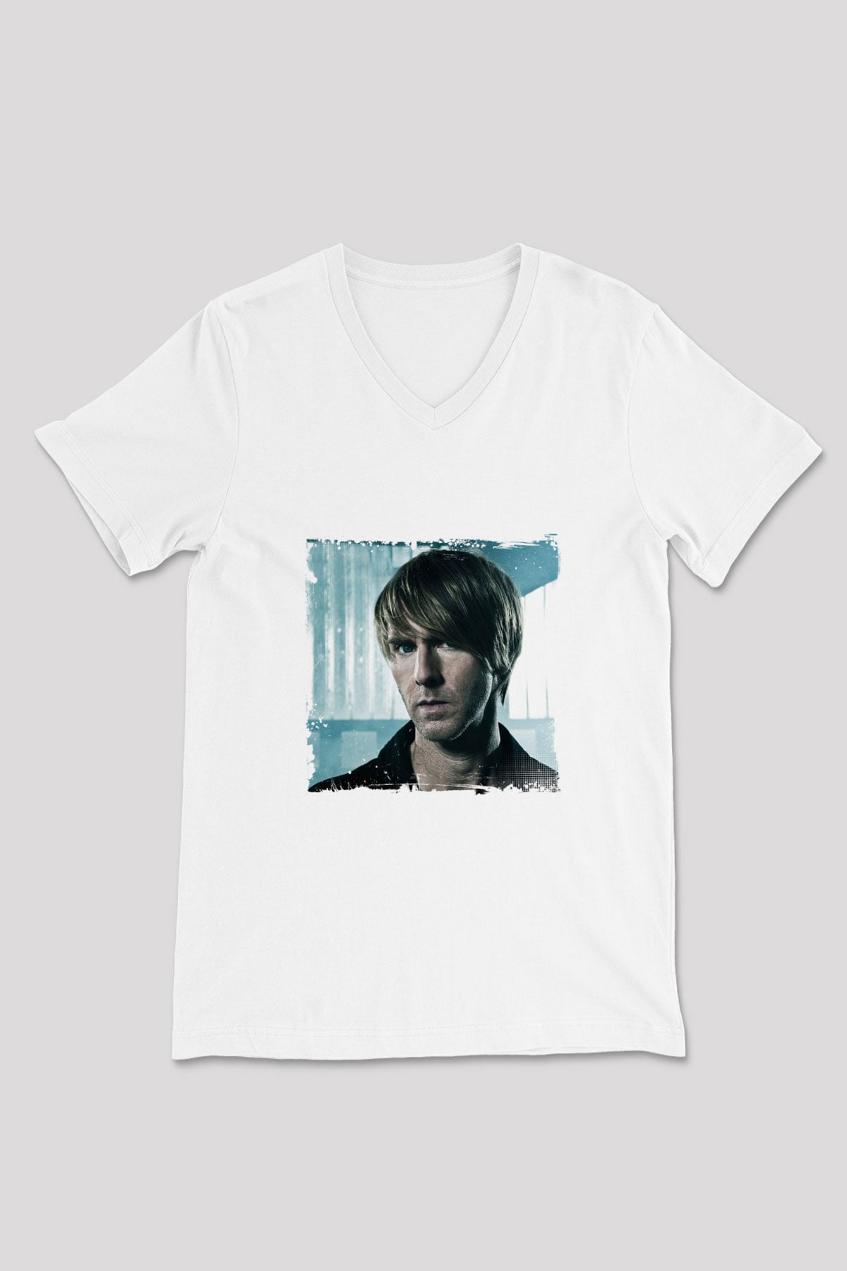 Richie Hawtin Baskılı Beyaz V Yaka Unisex Tişört