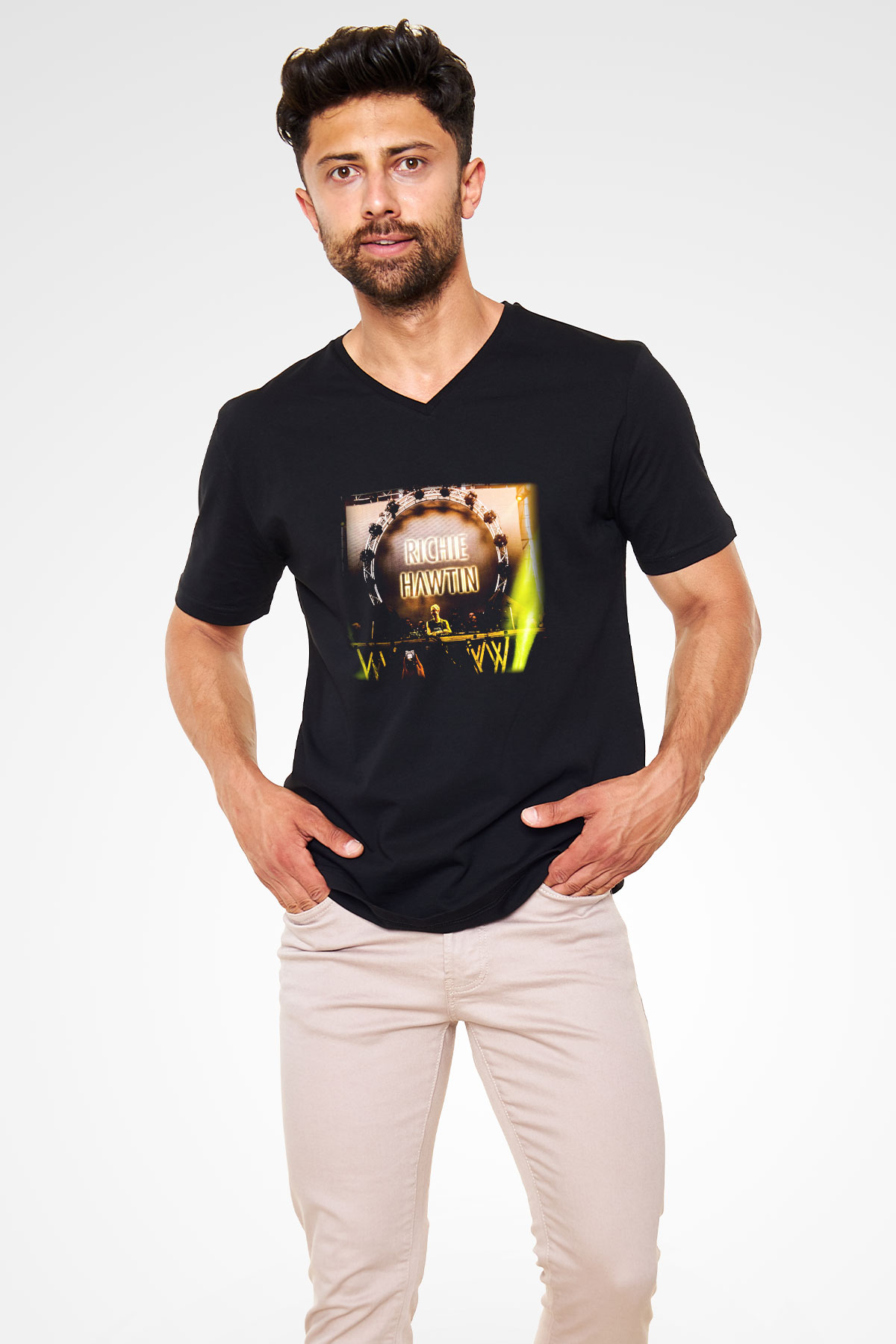 Richie Hawtin Siyah Unisex V Yaka Tişört T-Shirt