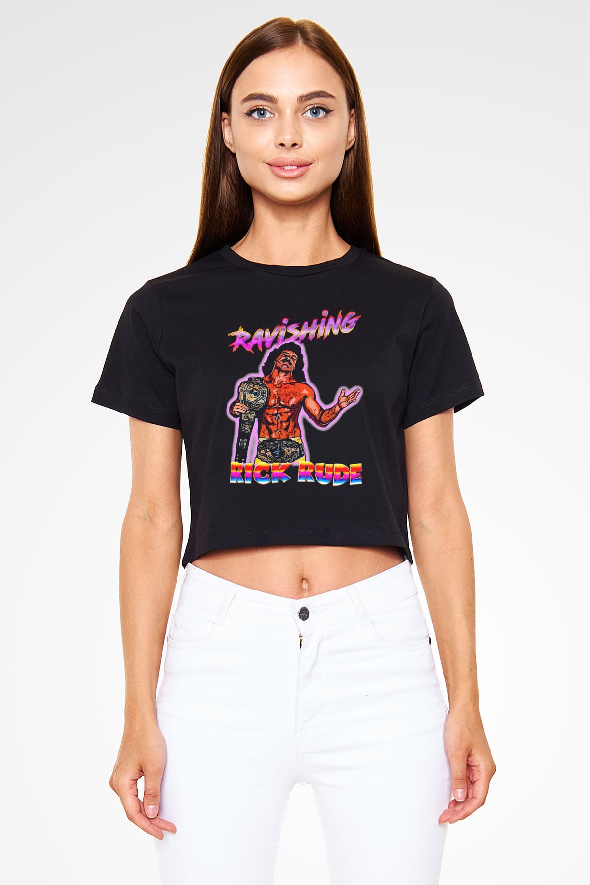 Rick Rude Siyah   Crop Top Tişört