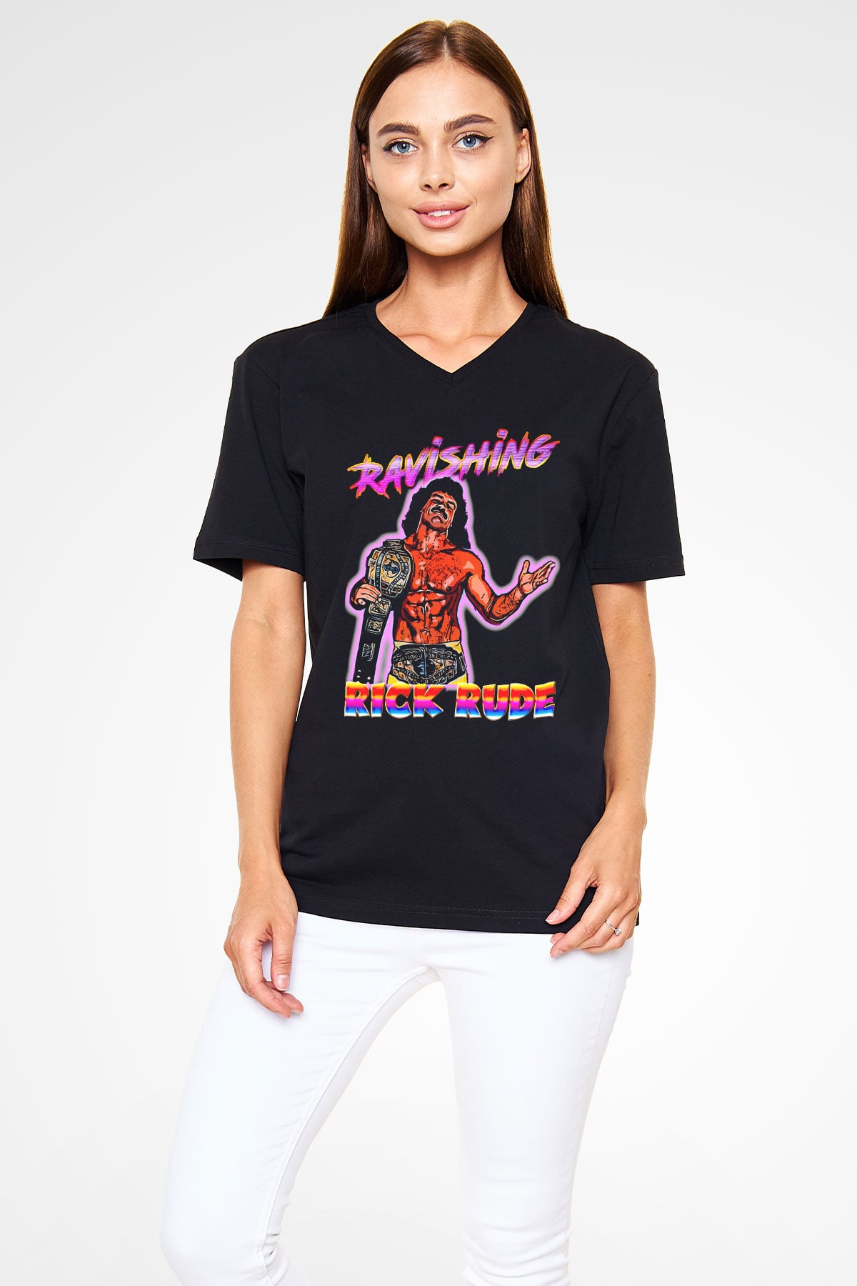 Rick Rude Siyah Unisex  V Yaka Tişört