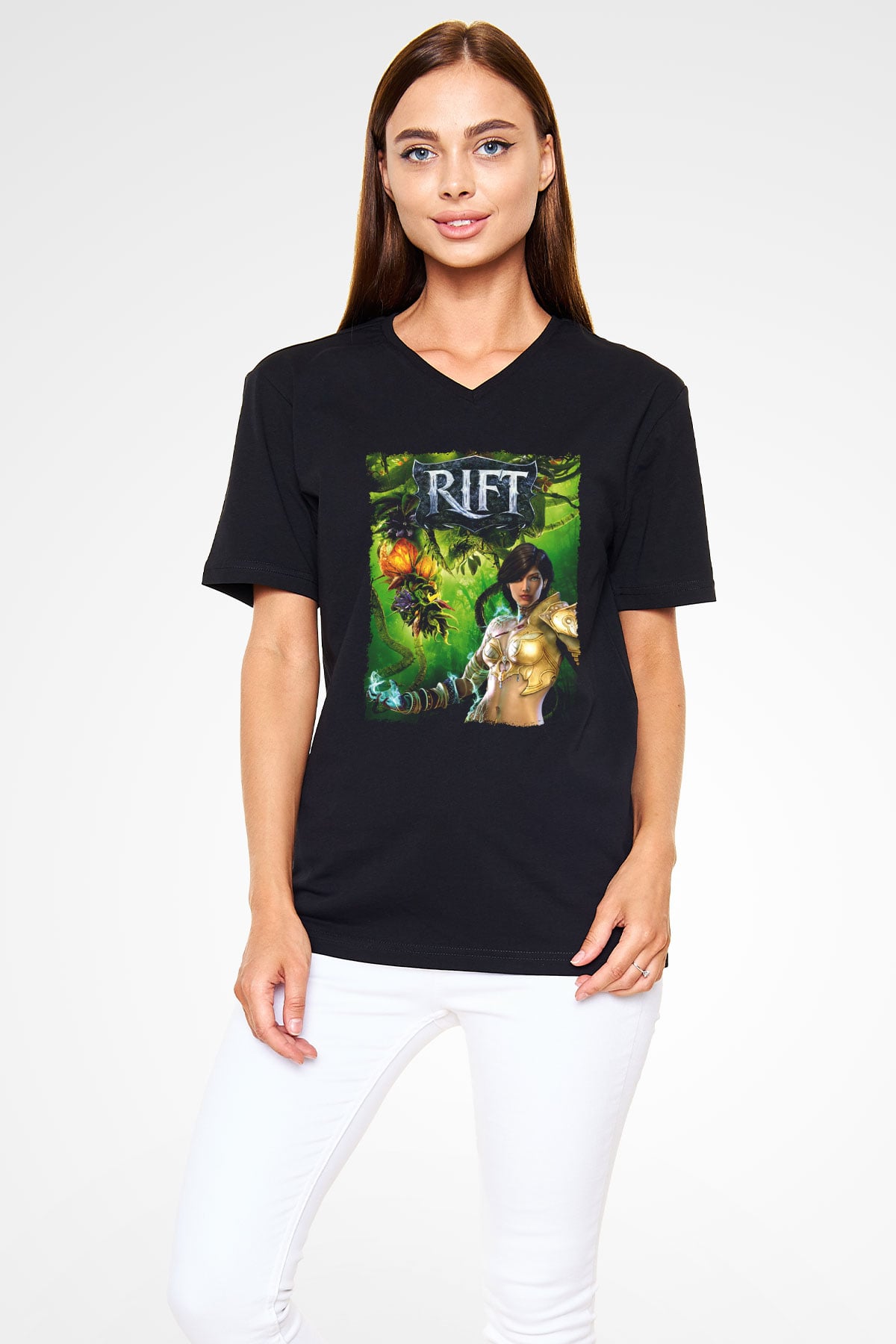 Rift Siyah Unisex V Yaka Tişört