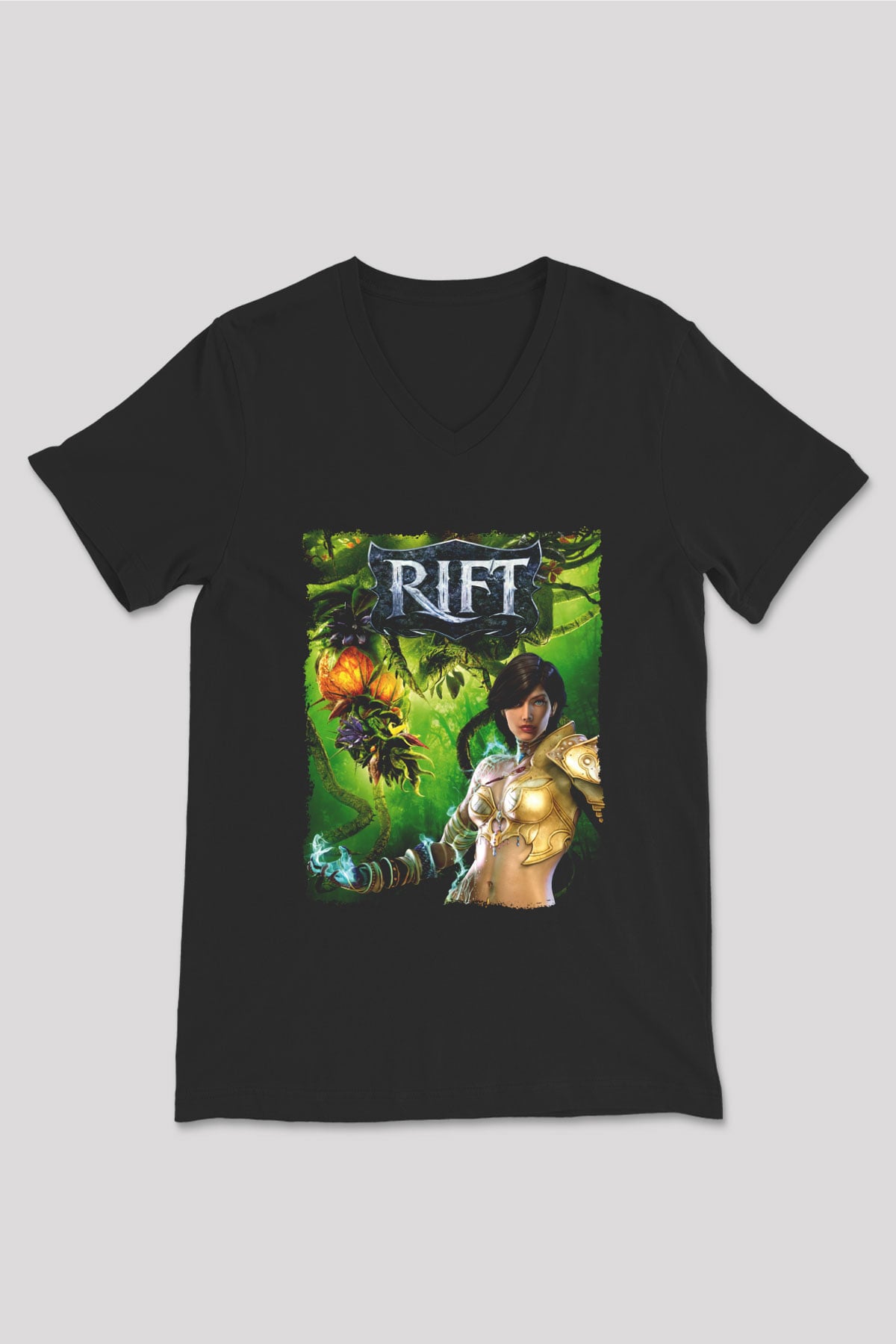 Rift Siyah Unisex V Yaka Tişört