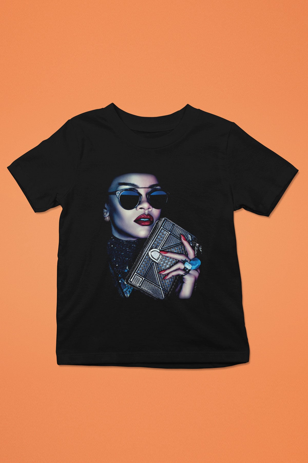 Rihanna Baskılı Siyah Unisex Çocuk Tişört