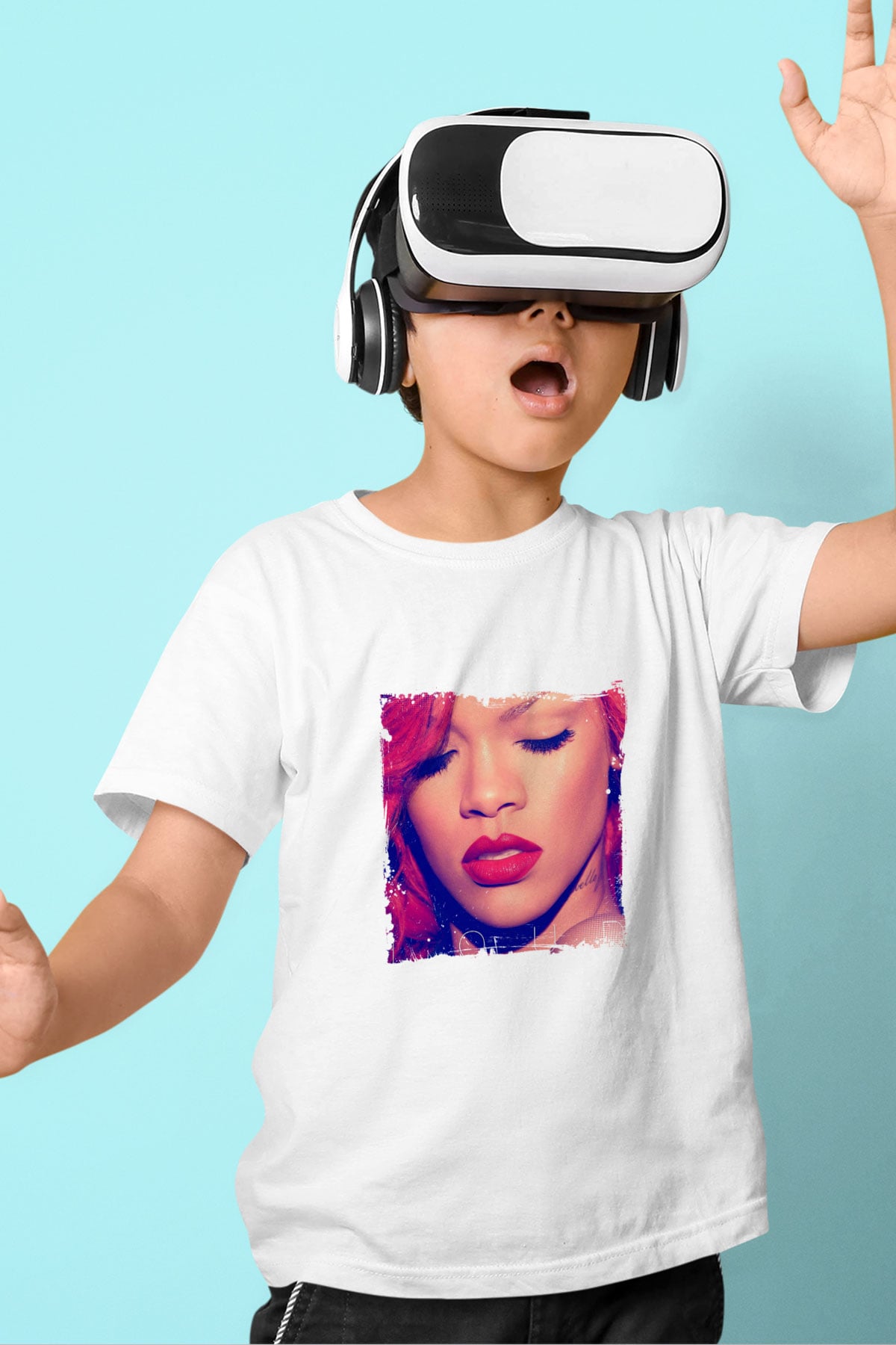 Rihanna Baskılı Unisex Beyaz Çocuk Tişört