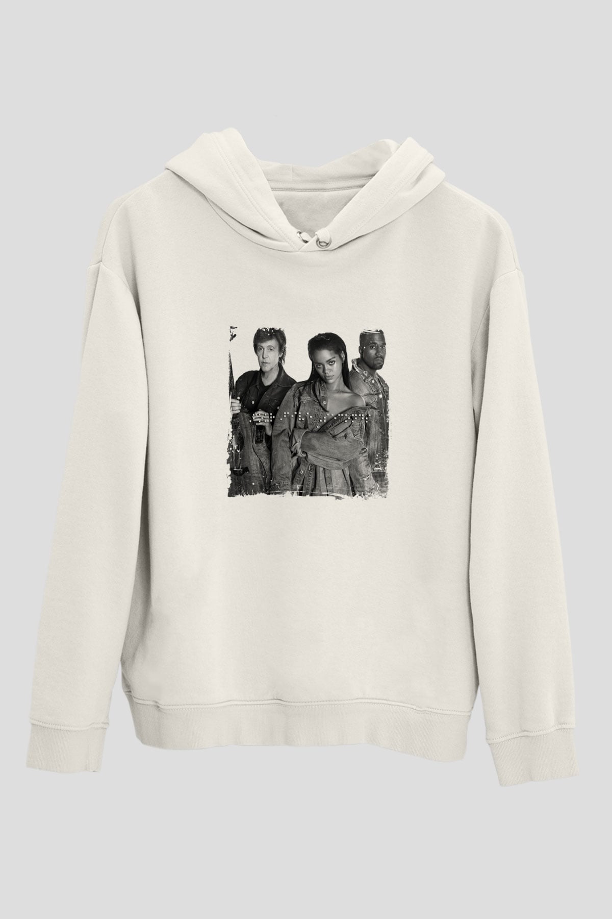 Rihanna Baskılı Unisex Beyaz Kapüşonlu Sweatshirt