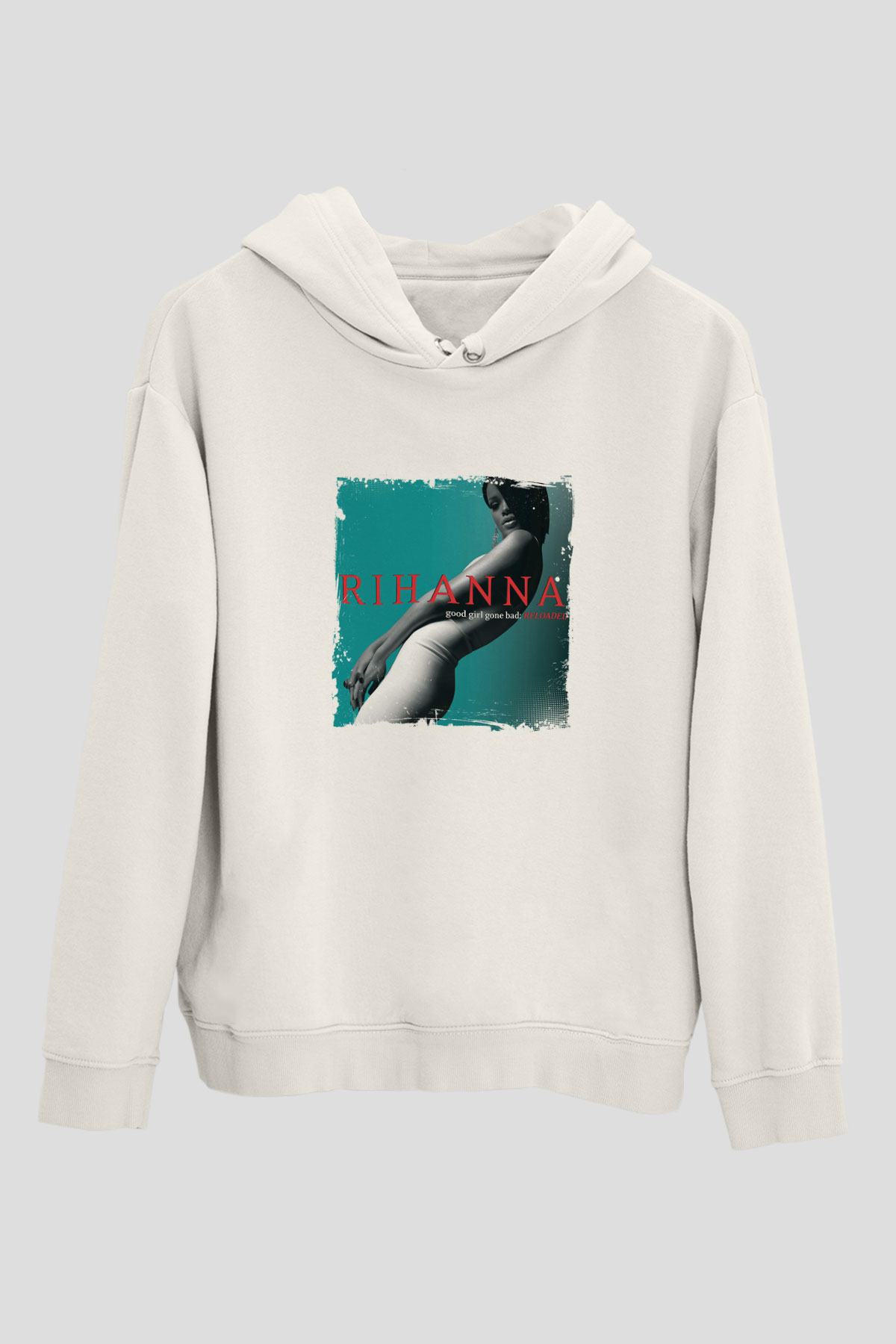 Rihanna Baskılı Unisex Beyaz Kapüşonlu Sweatshirt