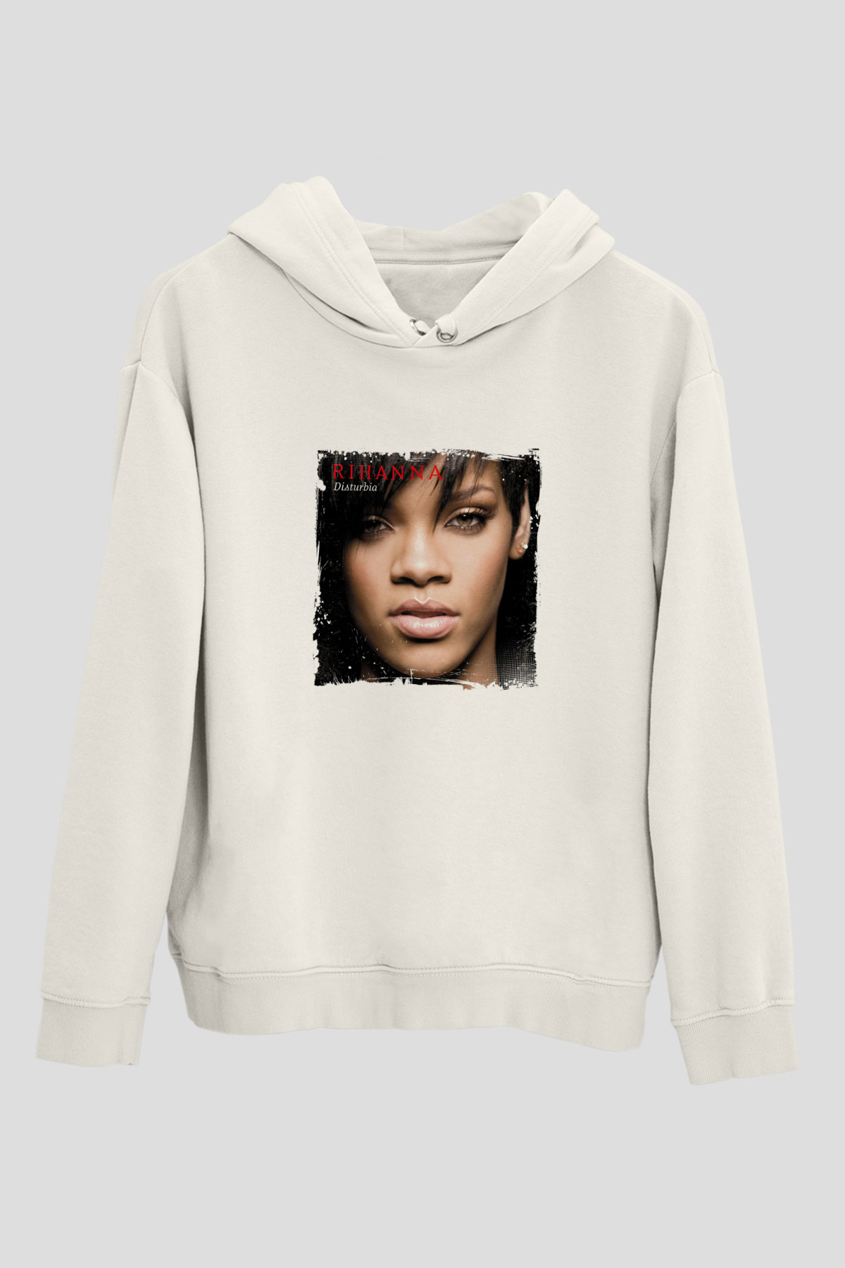 Rihanna Baskılı Unisex Beyaz Kapüşonlu Sweatshirt