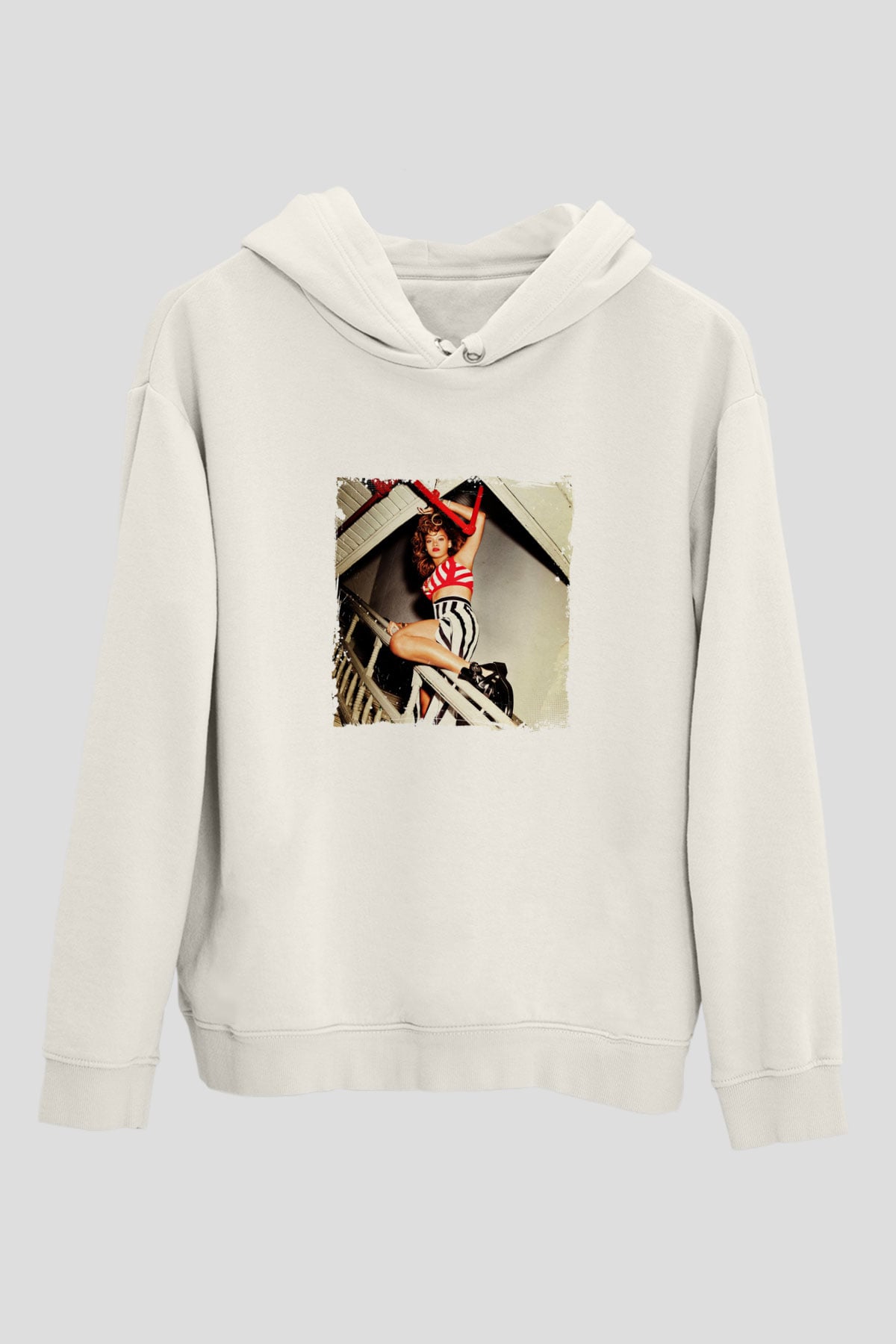 Rihanna Baskılı Unisex Beyaz Kapüşonlu Sweatshirt
