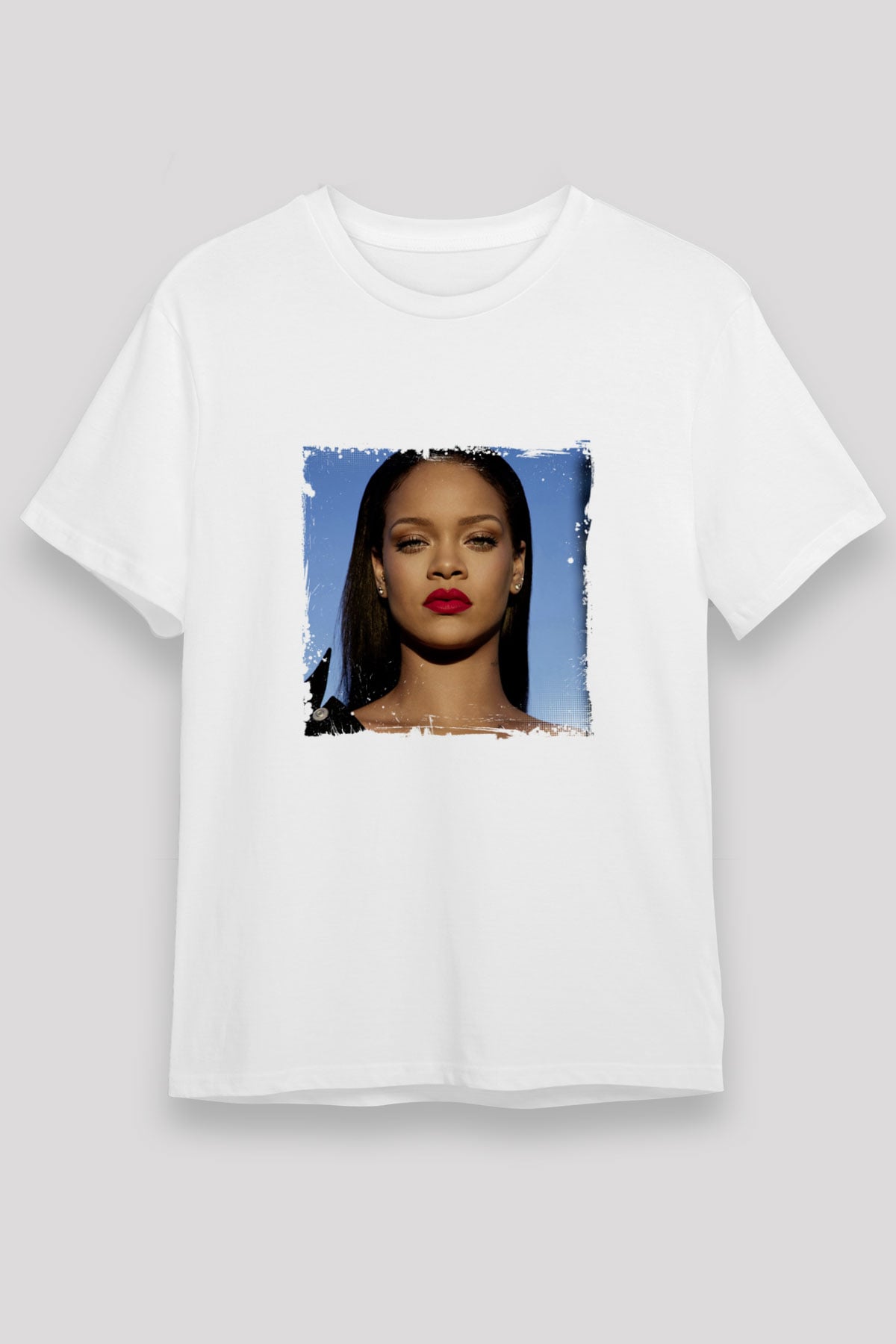 Rihanna Baskılı Unisex Beyaz Tişört