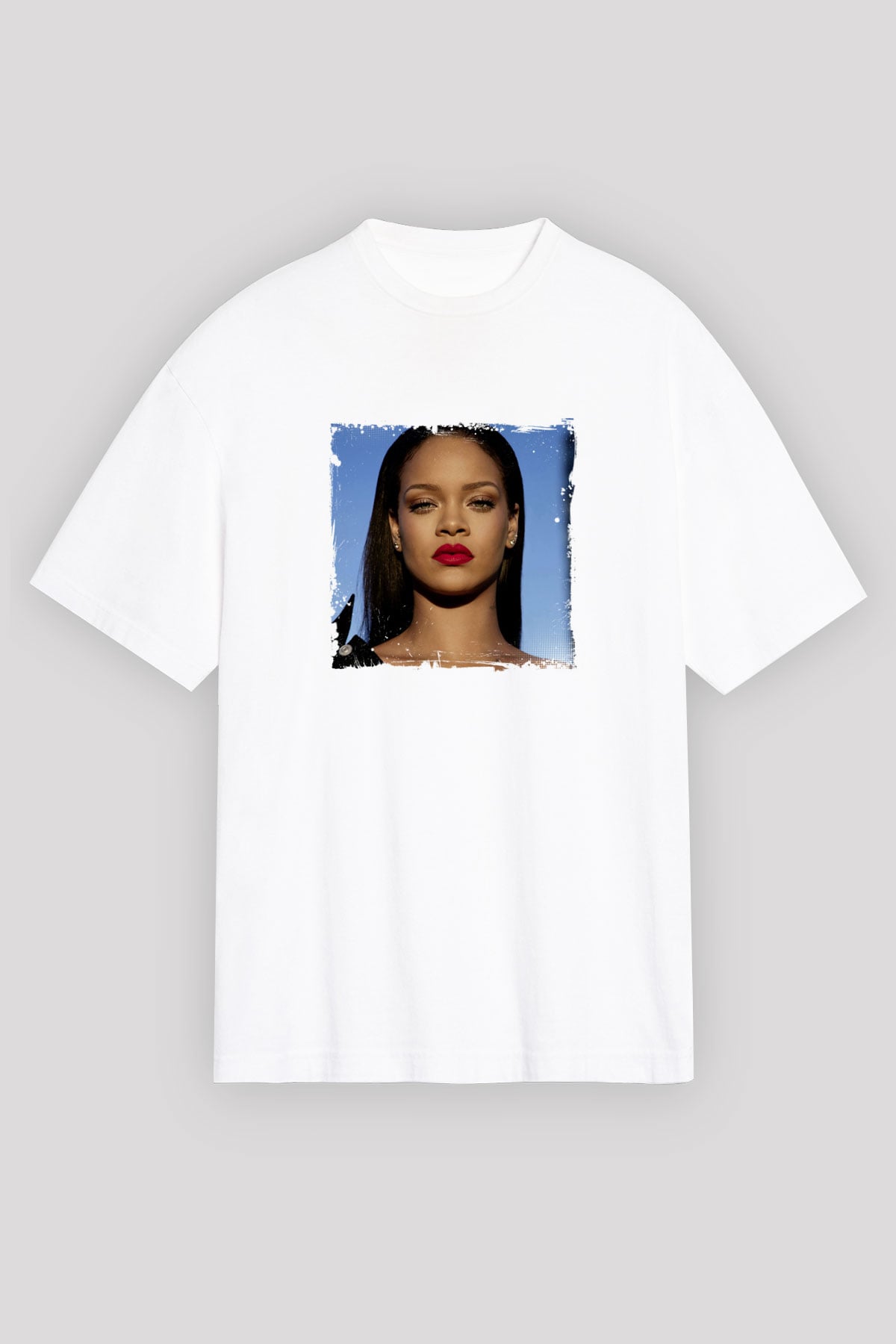 Rihanna Baskılı Unisex Beyaz Tişört