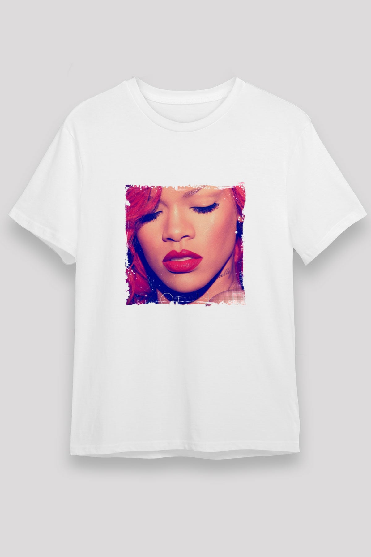 Rihanna Baskılı Unisex Beyaz Tişört