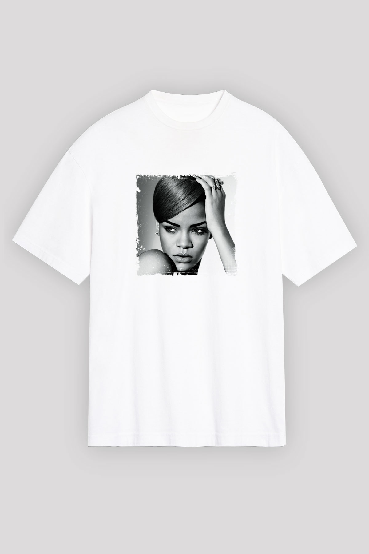Rihanna Baskılı Unisex Beyaz Tişört
