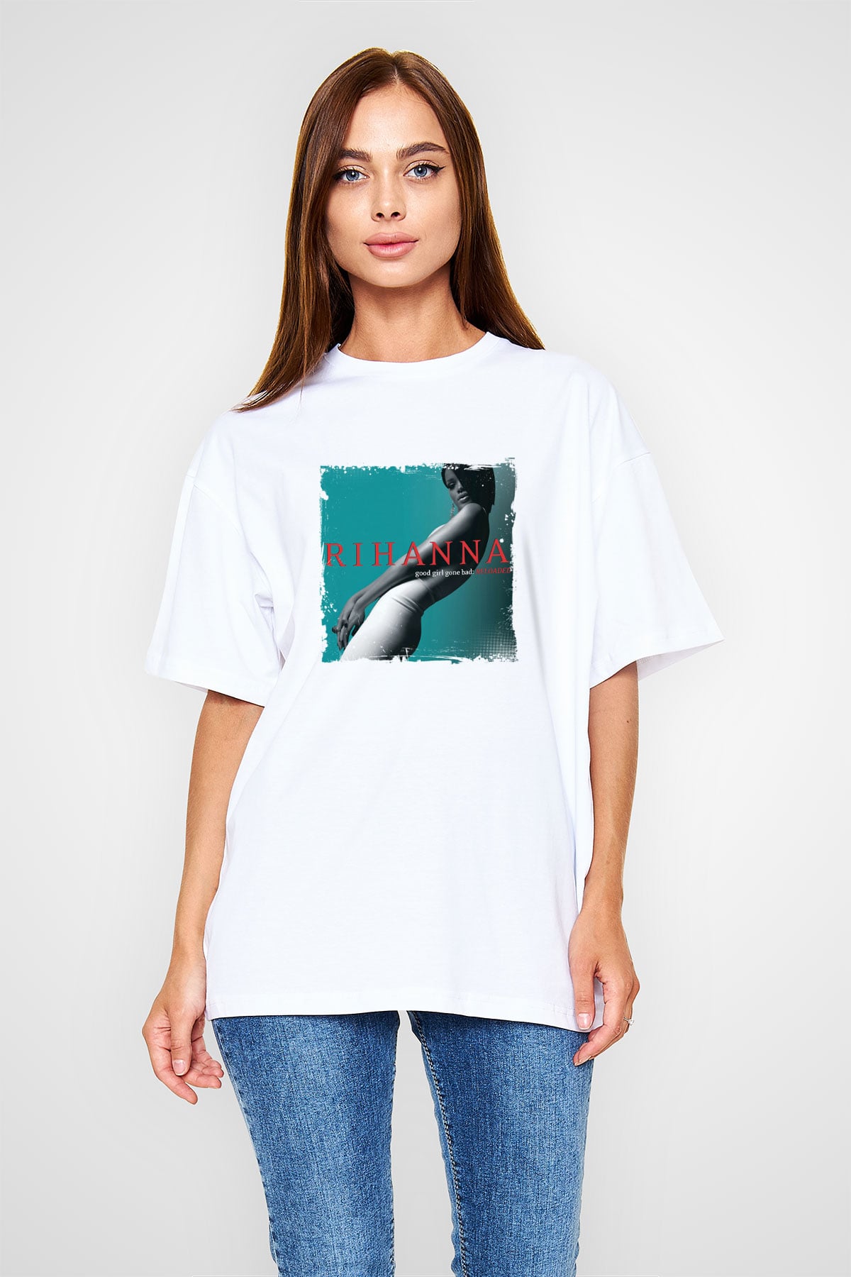 Rihanna Baskılı Unisex Beyaz Tişört