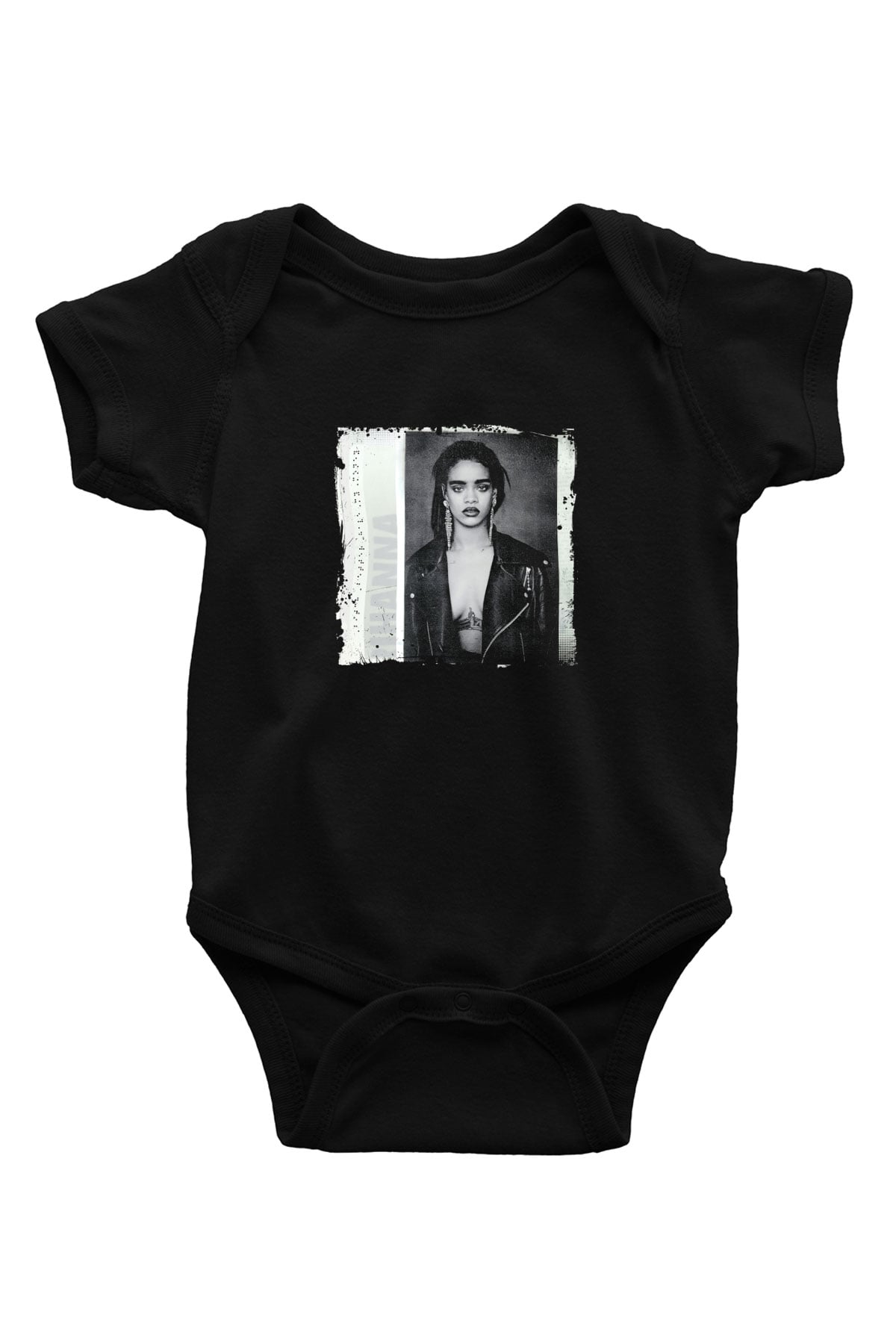Rihanna Baskılı Unisex Siyah Bebek Body - Zıbın