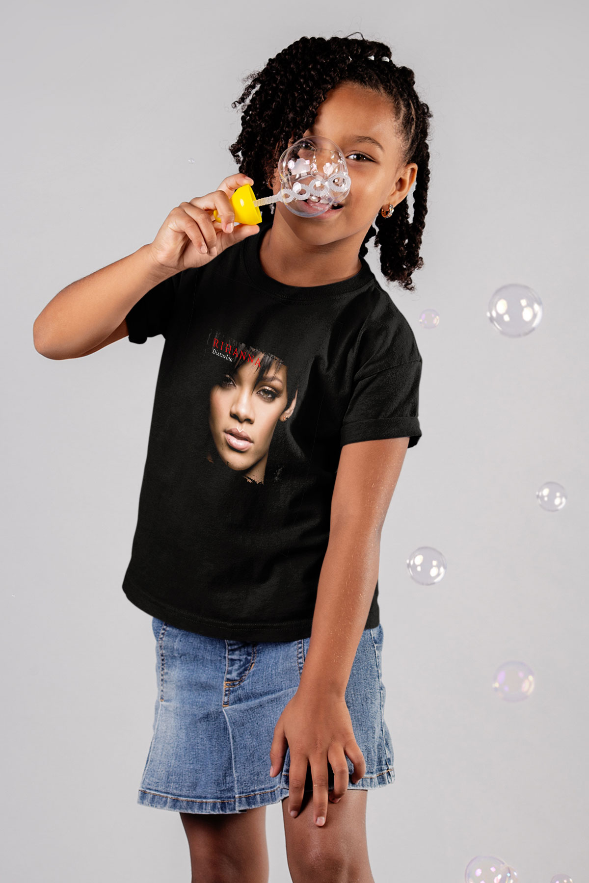 Rihanna Baskılı Unisex Siyah Çocuk Tişört