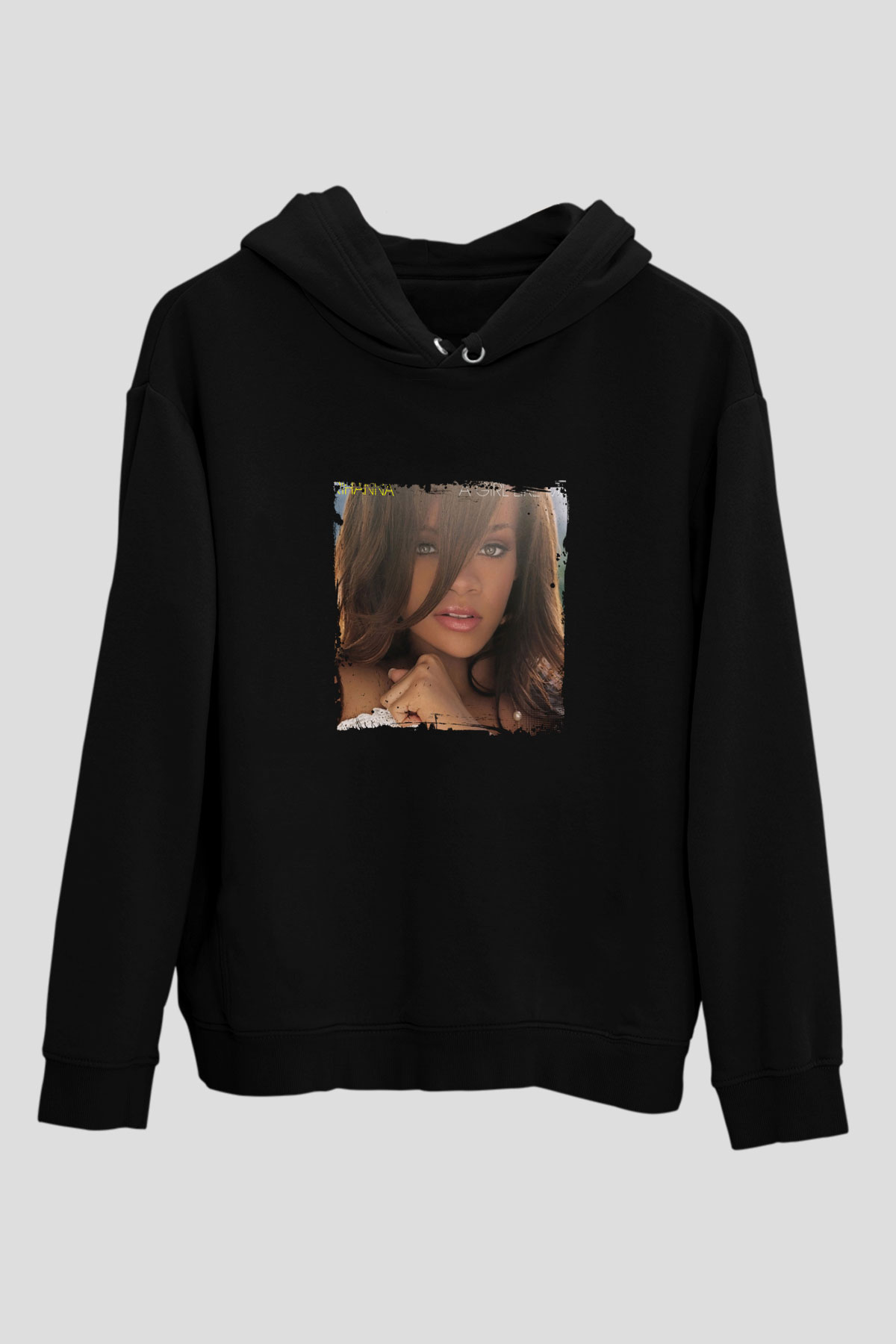 Rihanna Baskılı Unisex Siyah Hoodie