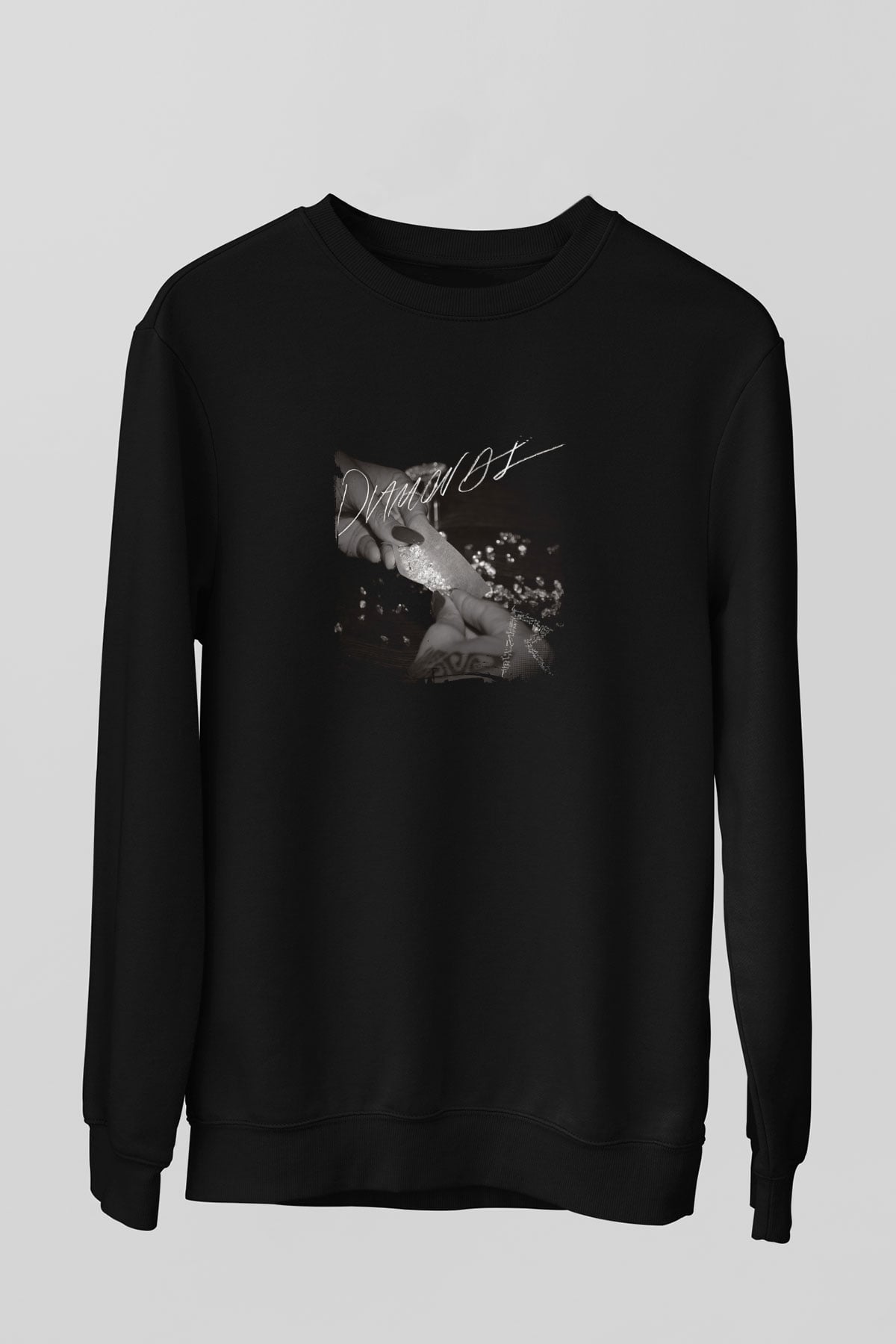 Rihanna Baskılı Unisex Siyah Sweatshirt