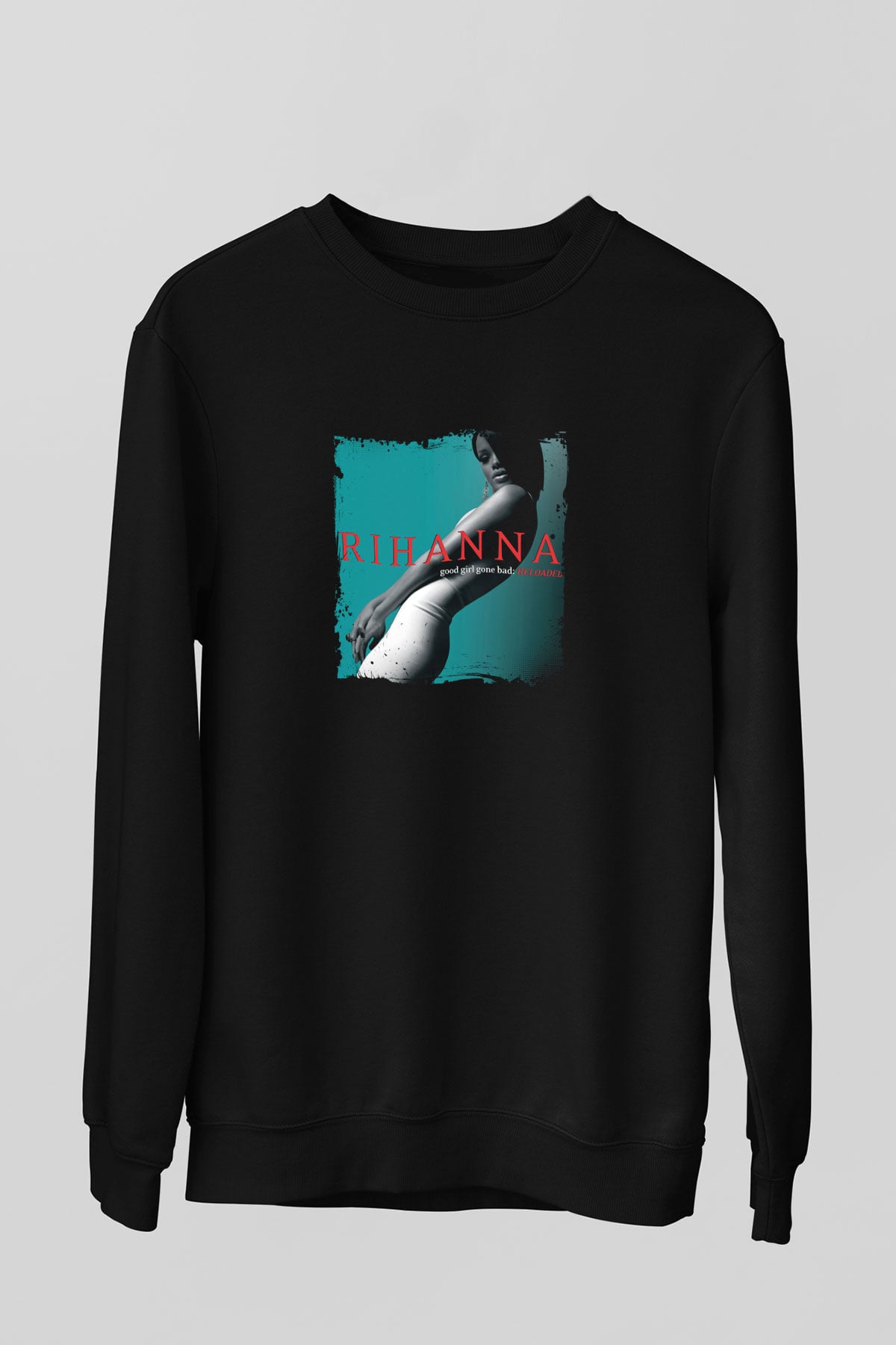 Rihanna Baskılı Unisex Siyah Sweatshirt