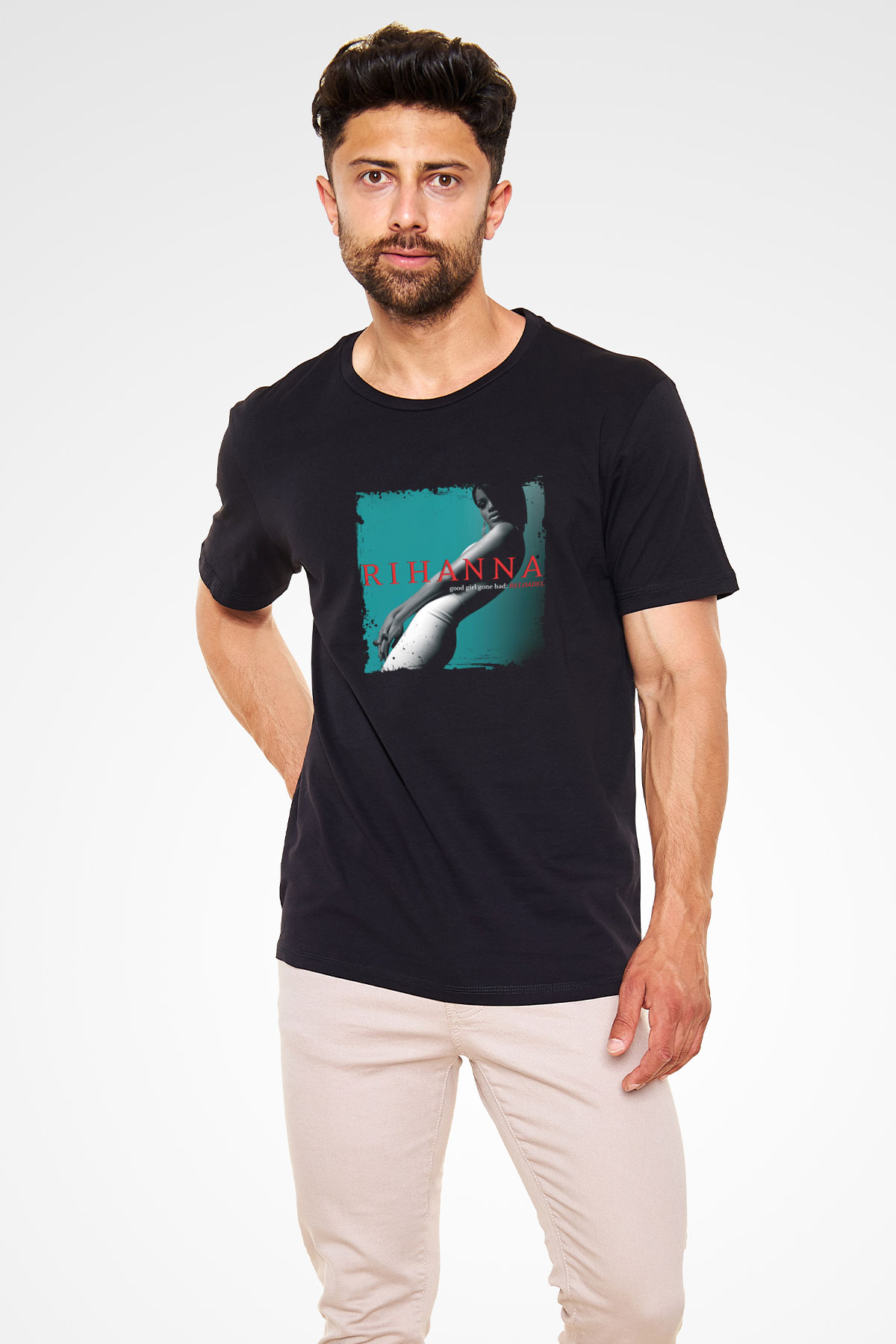 Rihanna Baskılı Unisex Siyah Tişört