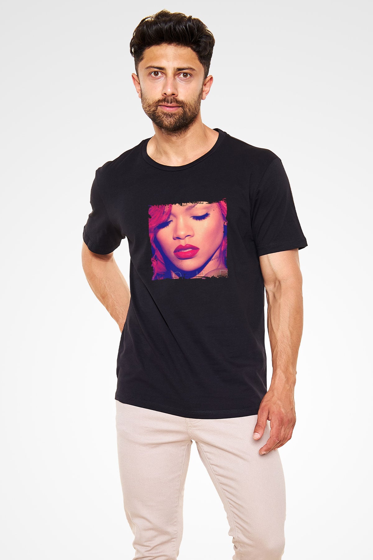 Rihanna Baskılı Unisex Siyah Tişört