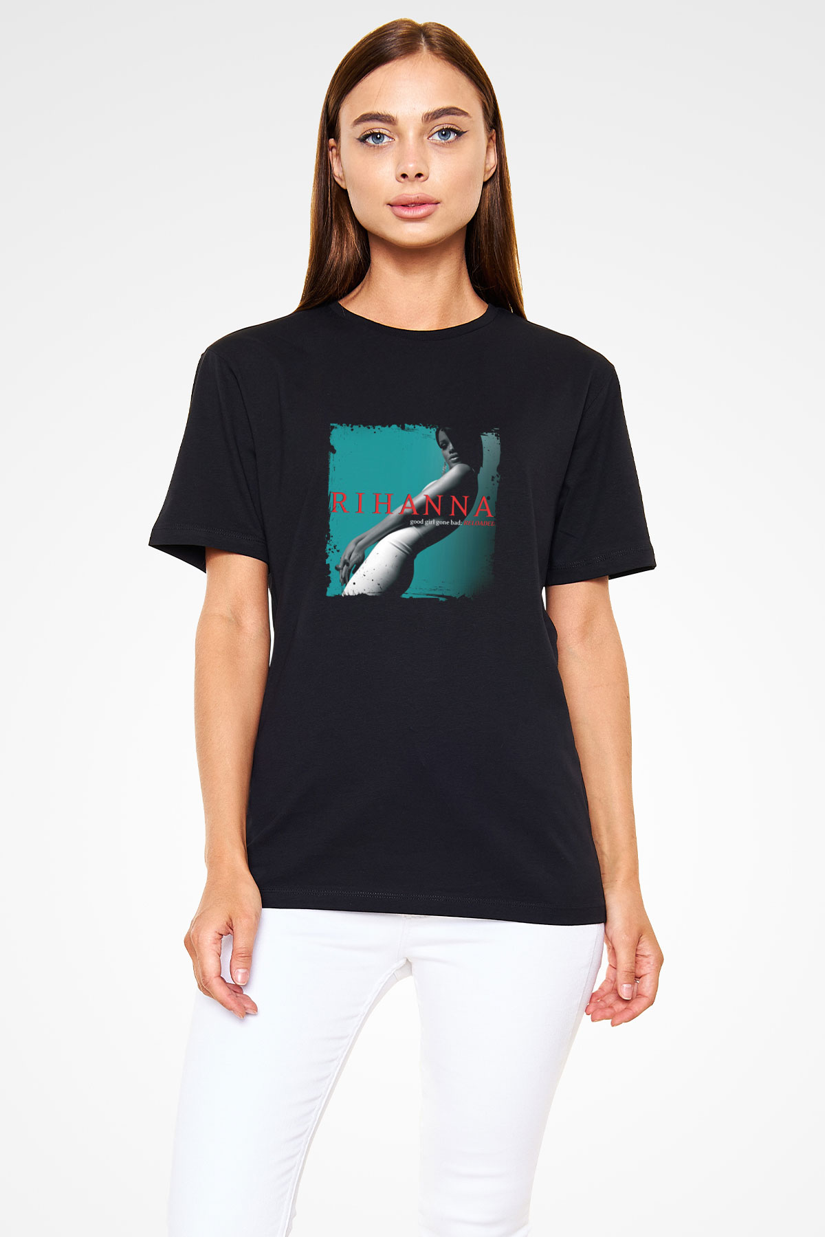 Rihanna Baskılı Unisex Siyah Tişört