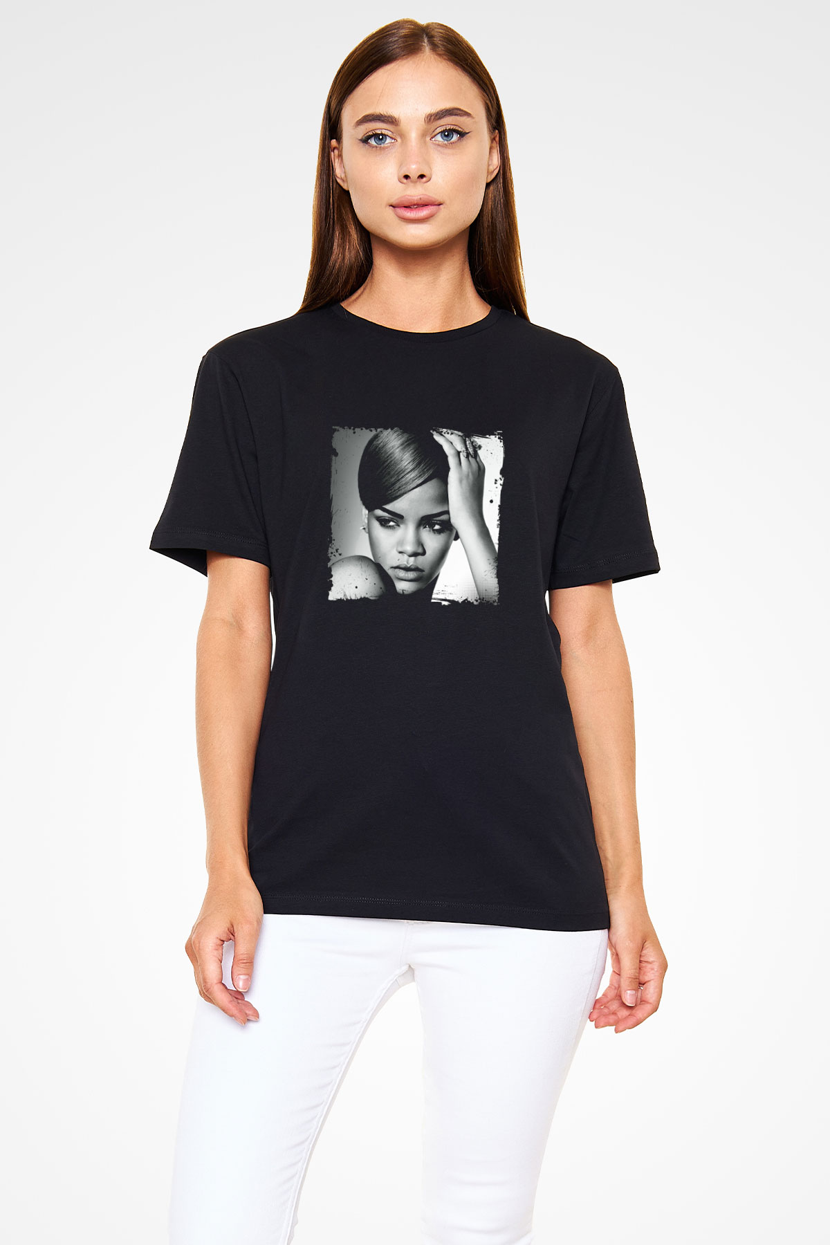 Rihanna Baskılı Unisex Siyah Tişört