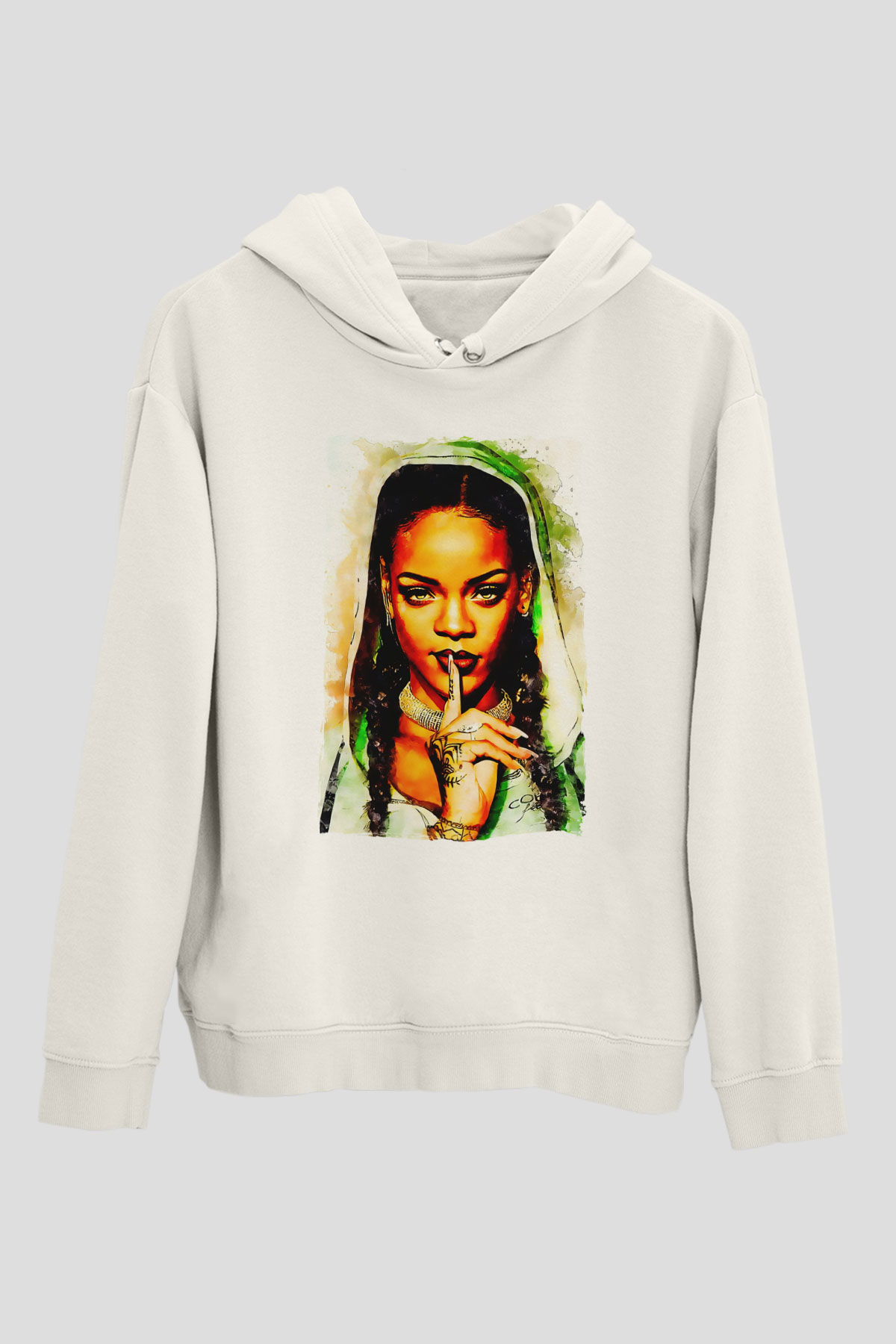 Rihanna Beyaz Unisex Kapüşonlu Sweatshirt