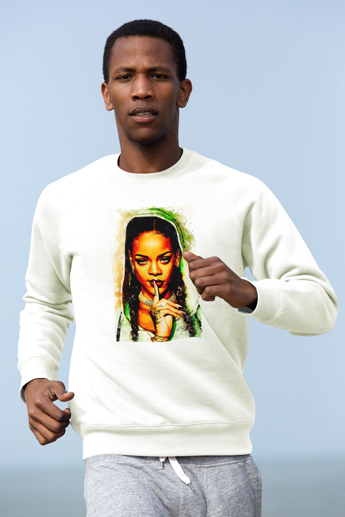 Rihanna Beyaz Unisex Sweatshirt