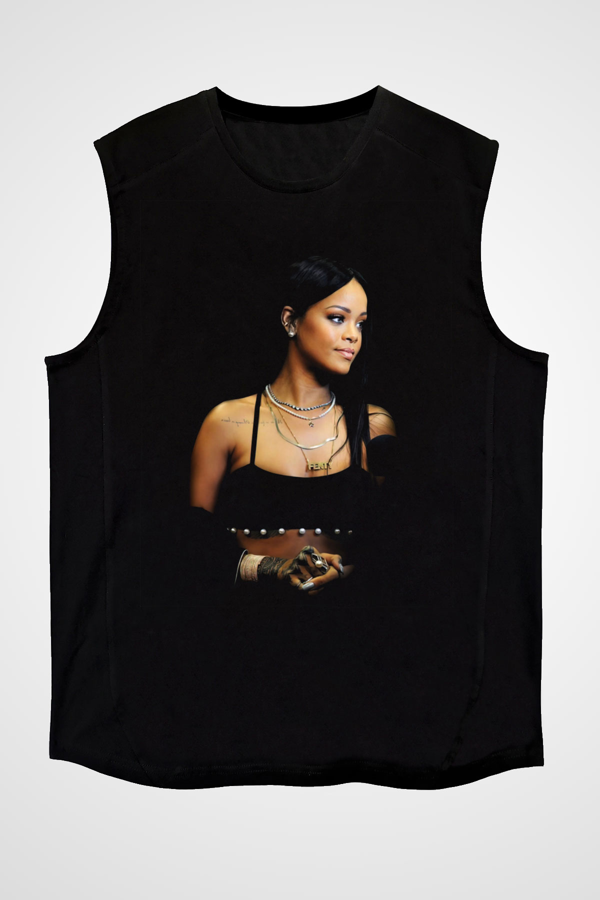 Rihanna Siyah Unisex Kolsuz Tişört