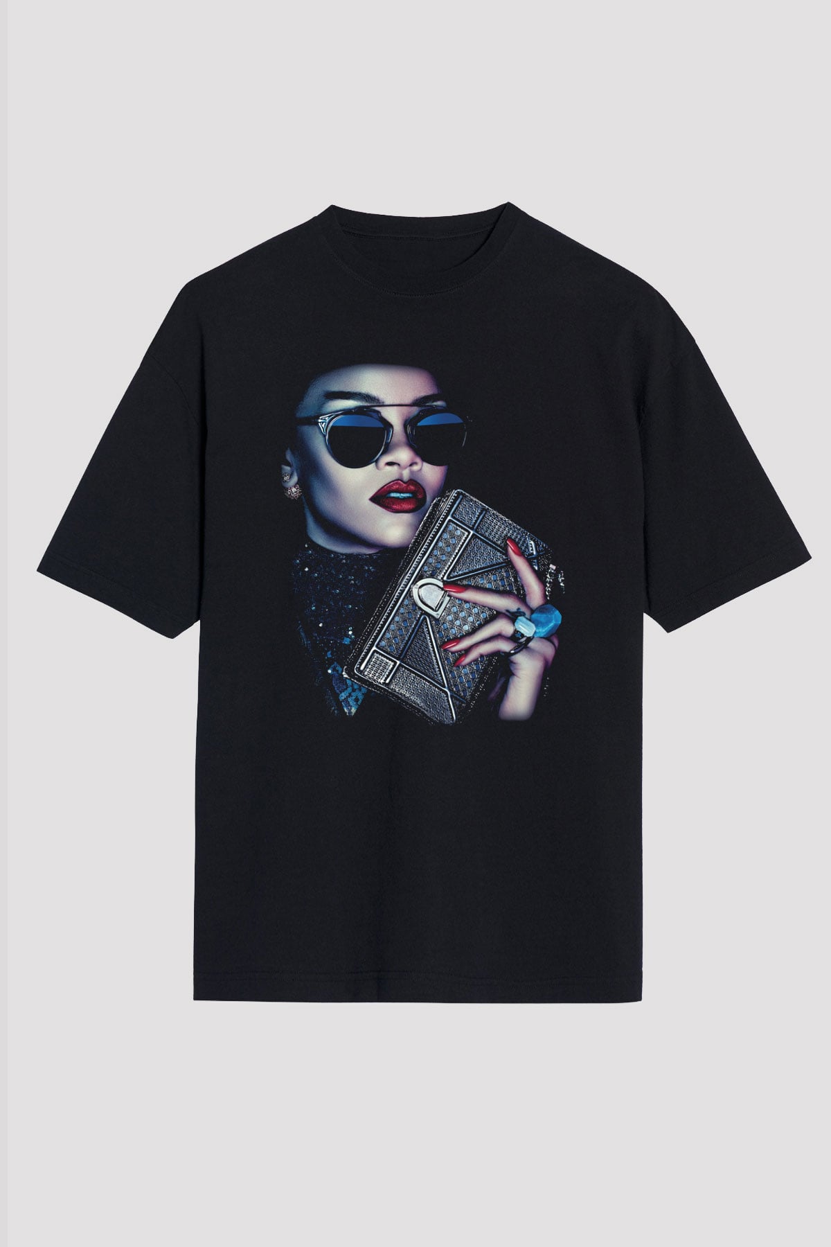 Rihanna Siyah Unisex Oversize Tişört T-Shirt