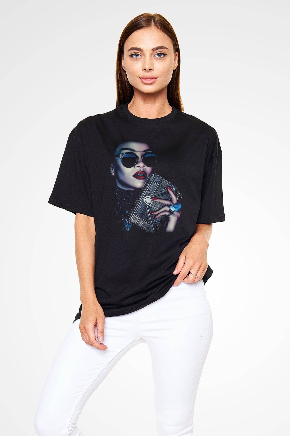 Rihanna Siyah Unisex Oversize Tişört T-Shirt
