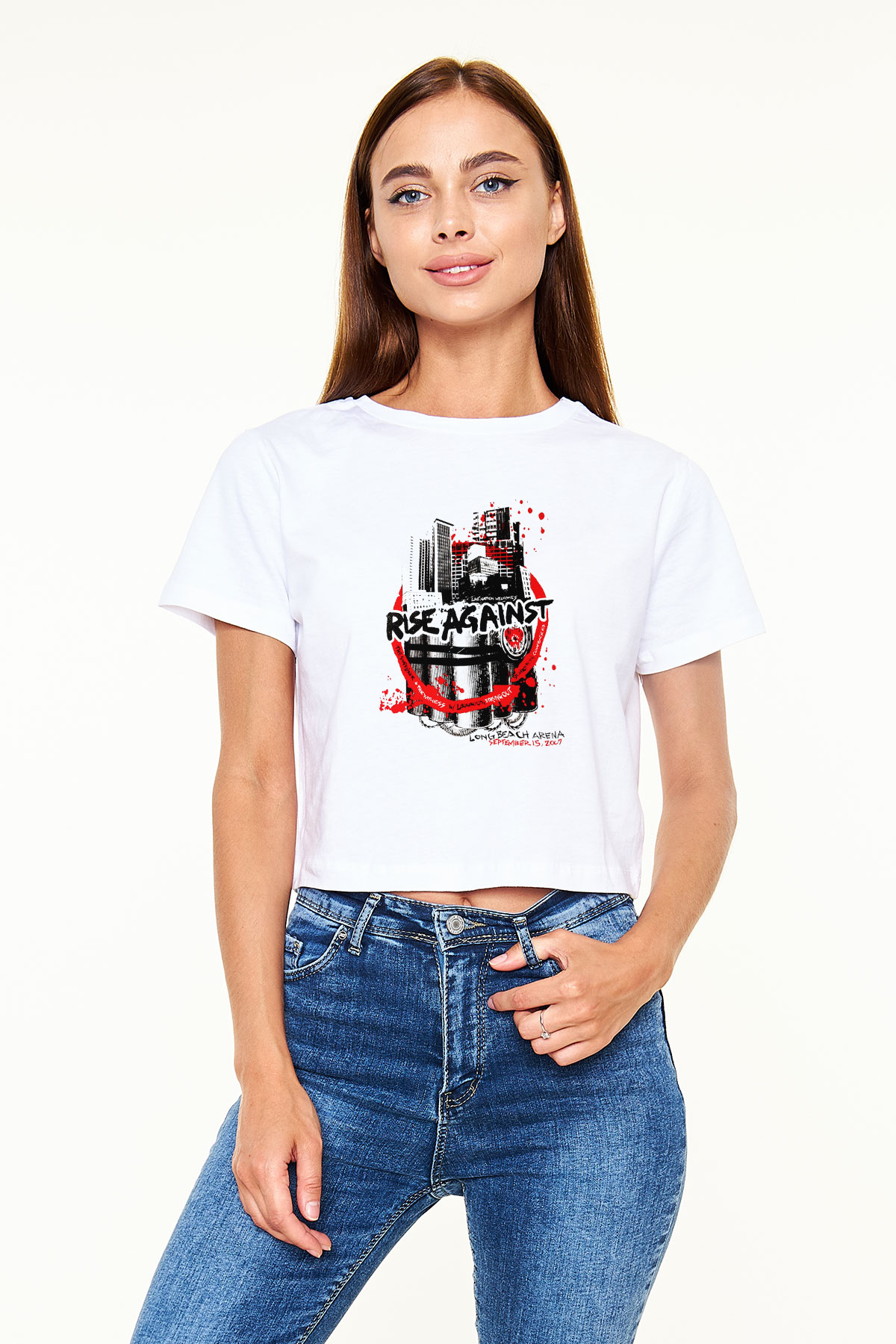 Rise Against Beyaz Croptop Tişört