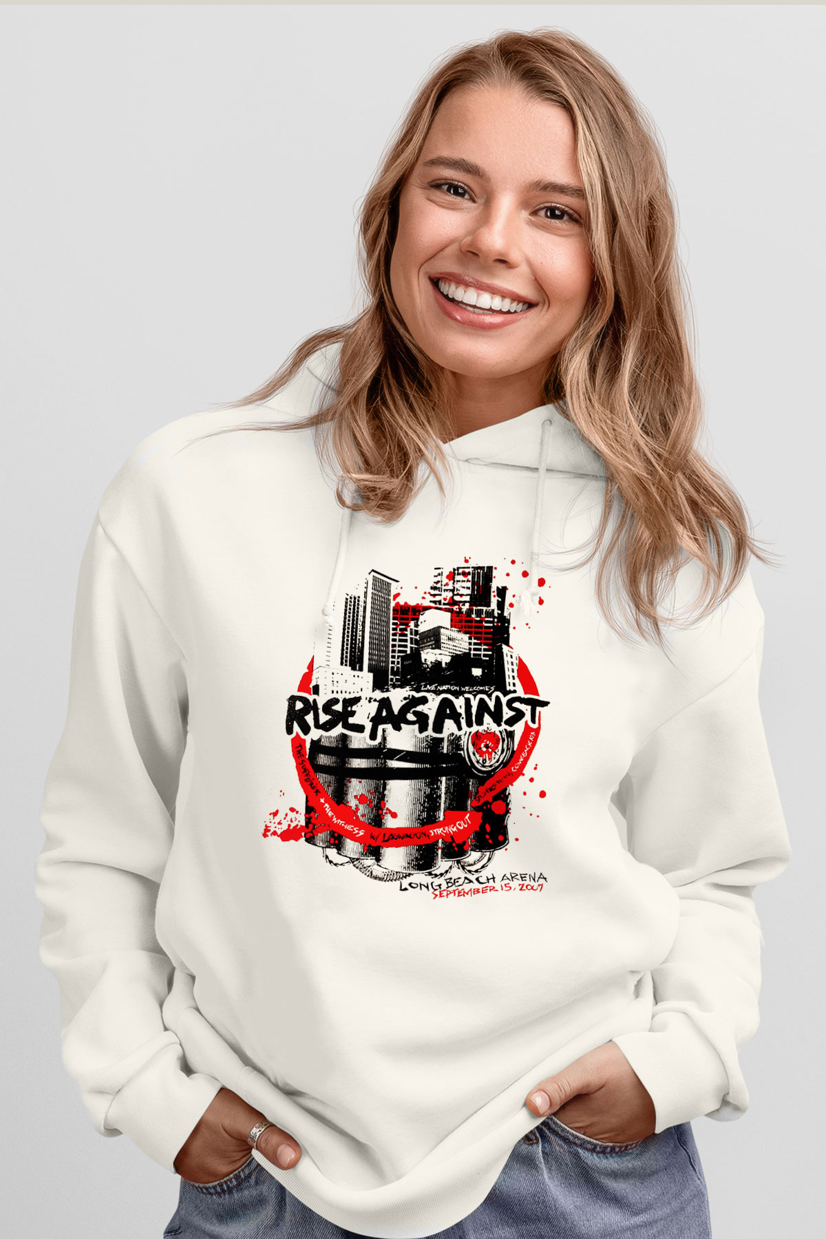 Rise Against Beyaz Unisex Kapşonlu Sweatshirt
