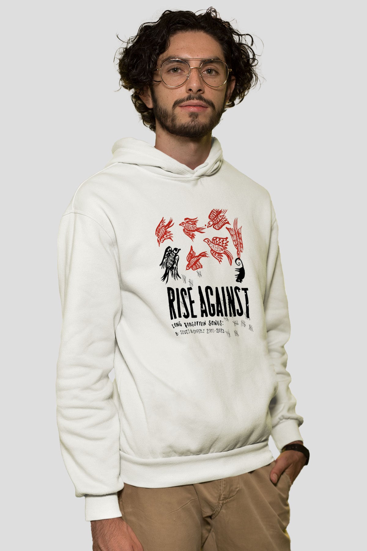 Rise Against Beyaz Unisex Kapşonlu Sweatshirt
