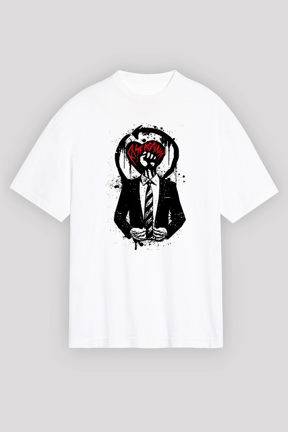 Rise Against Beyaz Unisex Oversize Tişört T-Shirt