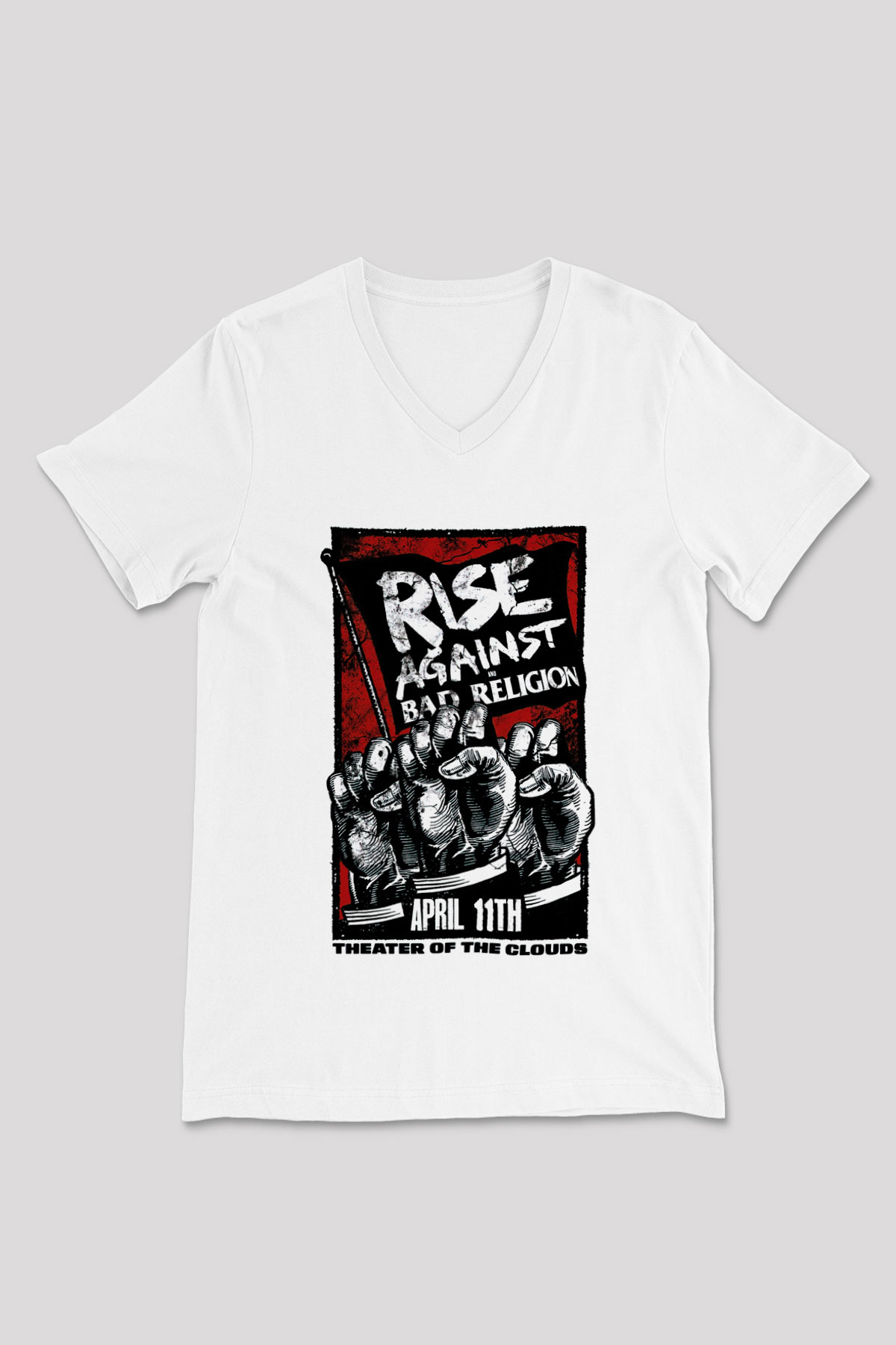 Rise Against Beyaz Unisex V Yaka Tişört T-Shirt