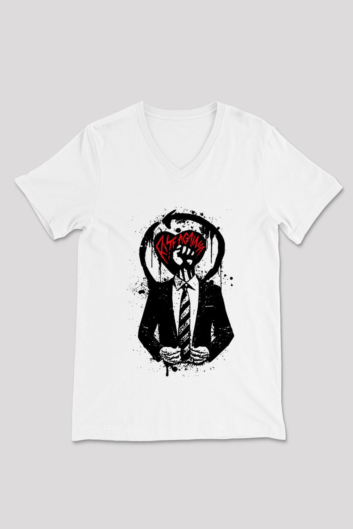 Rise Against Beyaz Unisex V Yaka Tişört T-Shirt