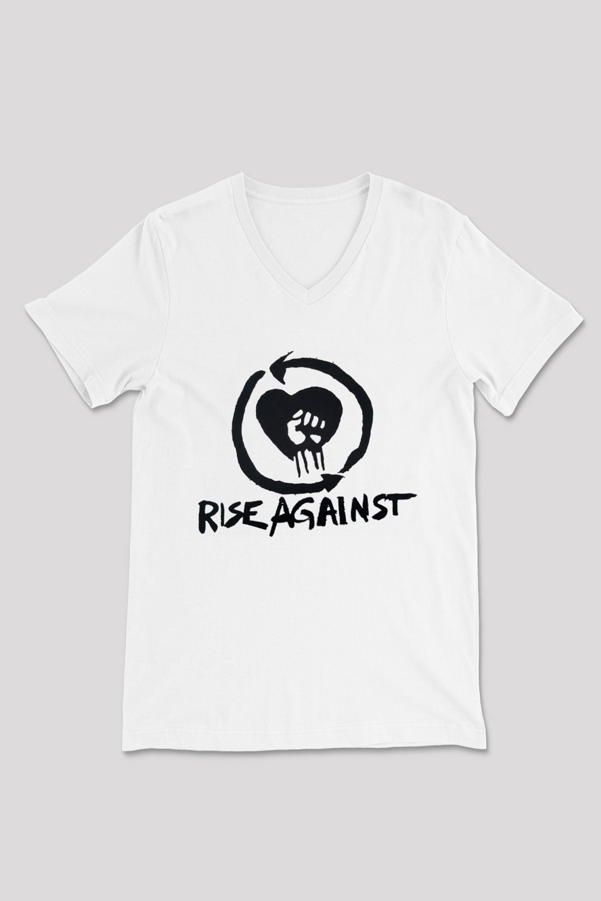 Rise Against Beyaz Unisex V Yaka Tişört