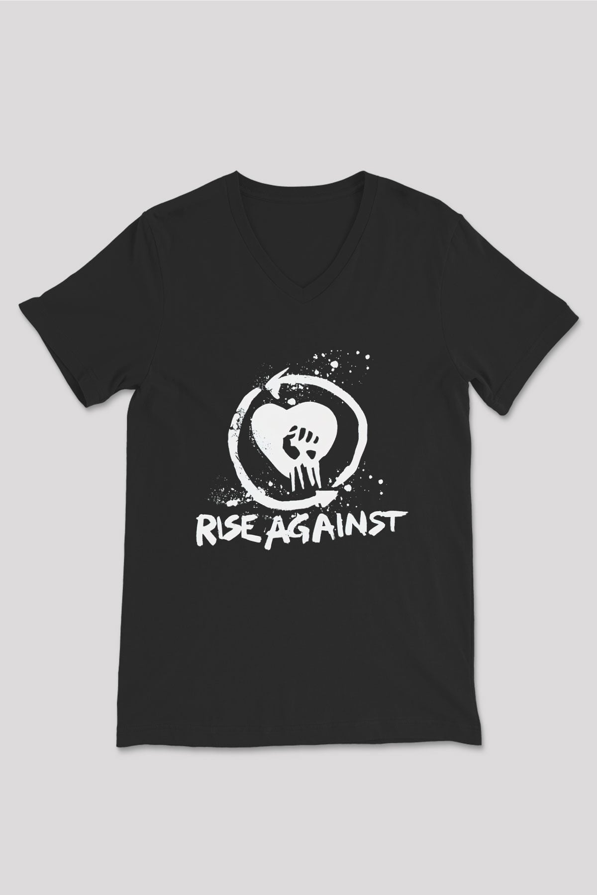 Rise Against Siyah Unisex V Yaka Tişört T-Shirt
